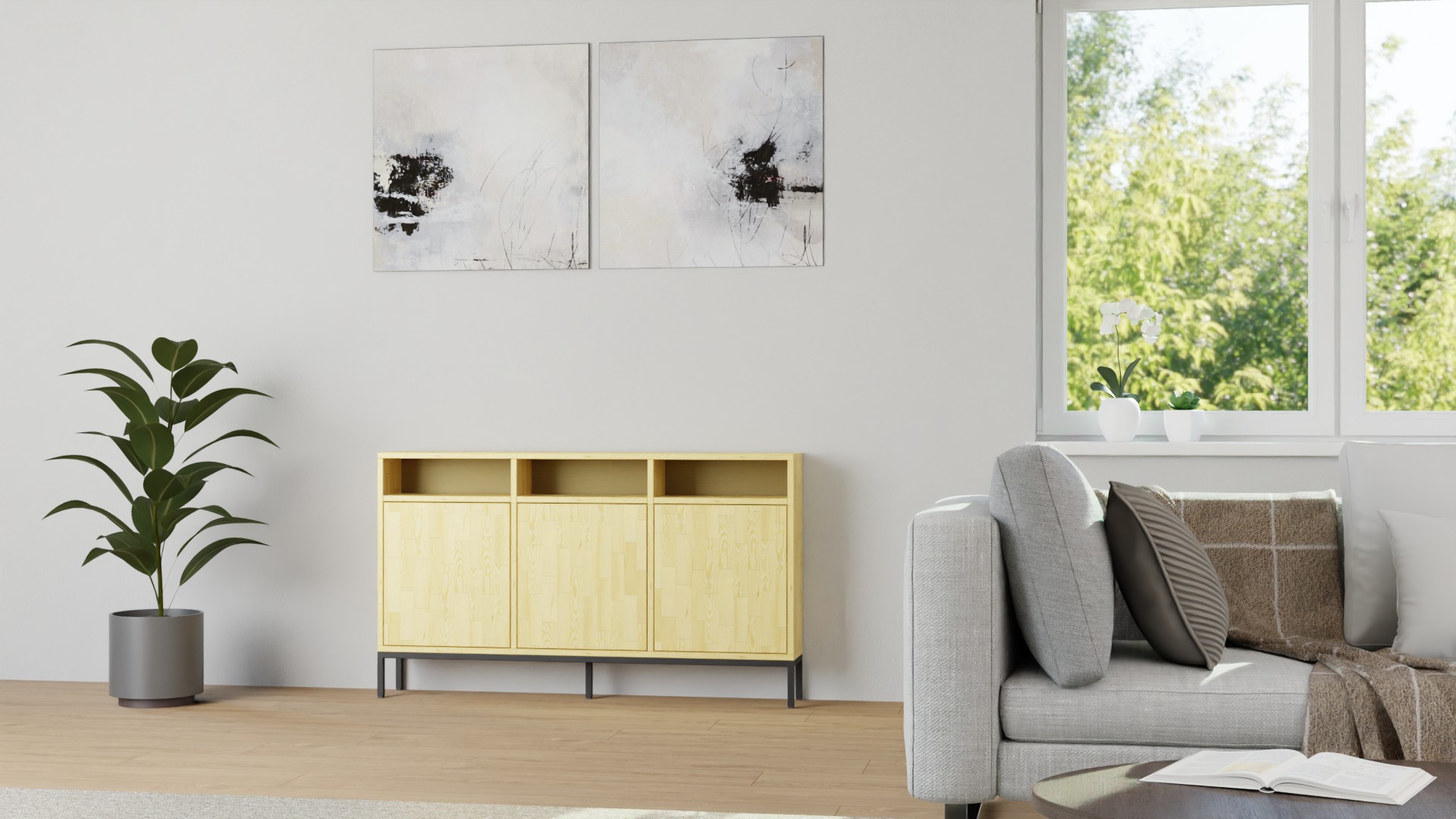 Breites Sideboard aus Kiefer Kiefer