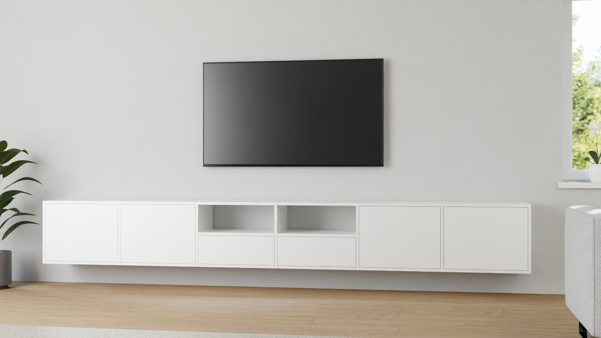 Langes Hängesideboard nach Maß MDF Beschichtet