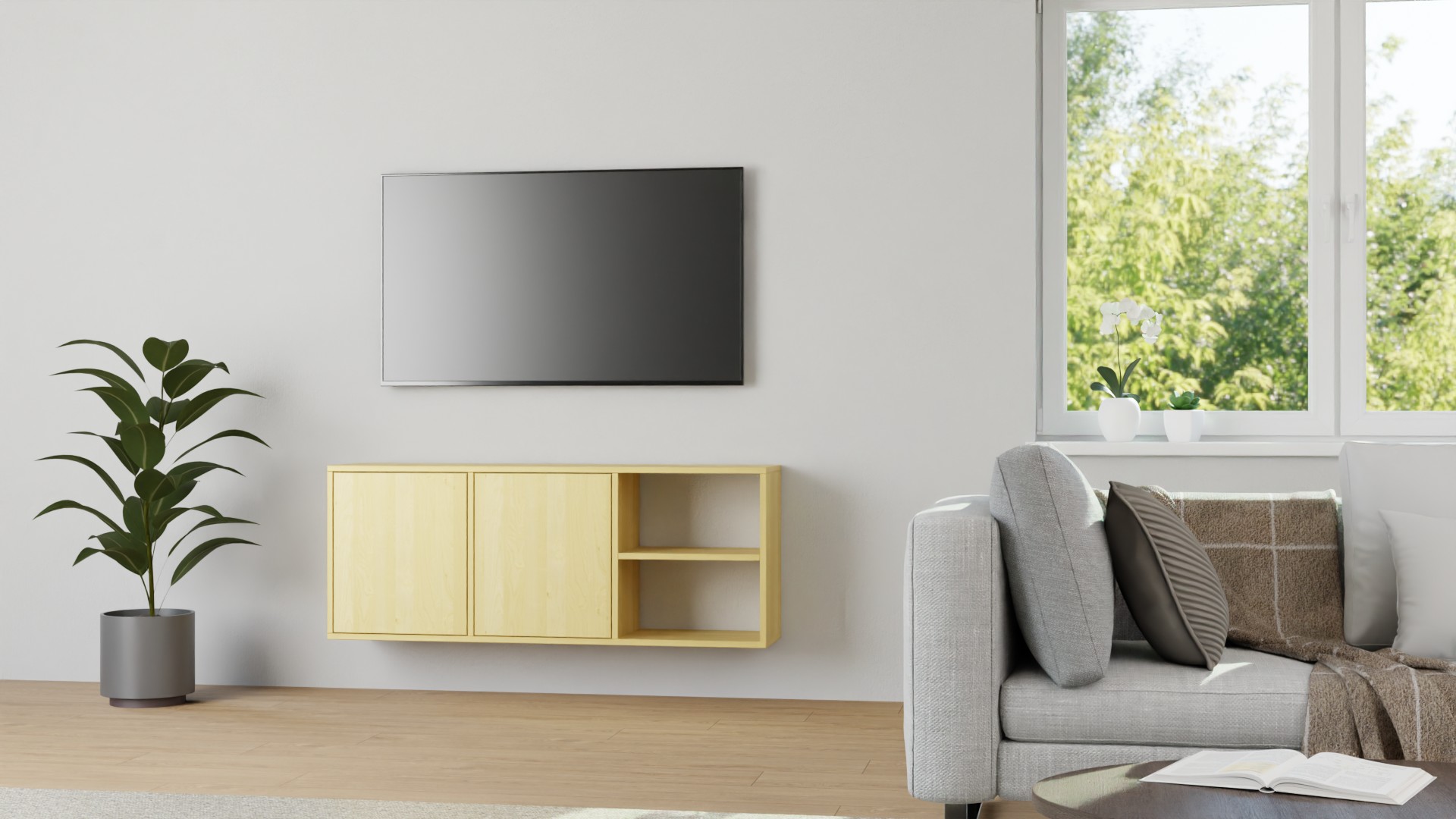 Hängesideboard aus Birke Birke