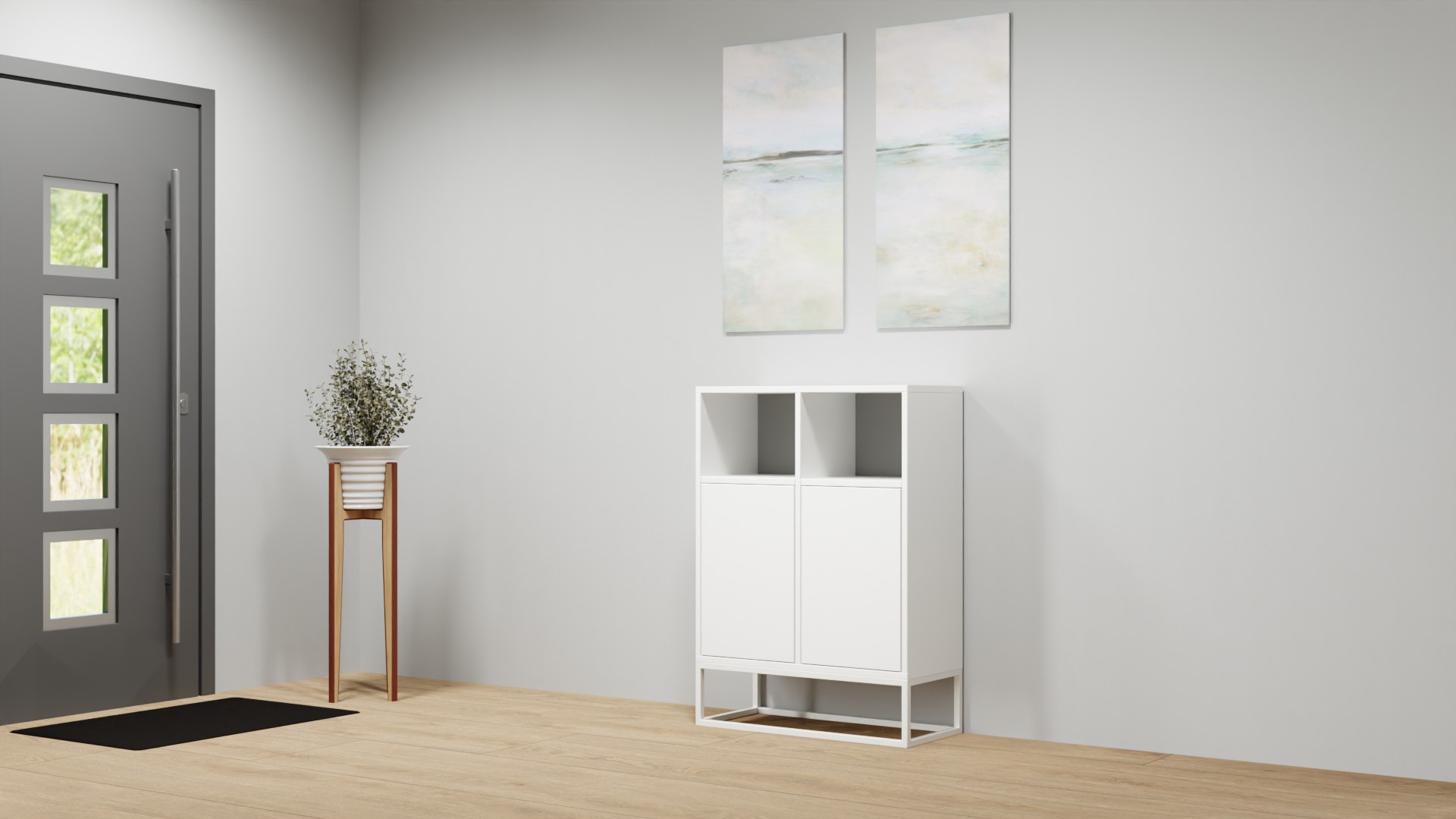 Schlichtes, weißes Highboard nach Maß – kostenlose Holzmuster MDF Beschichtet