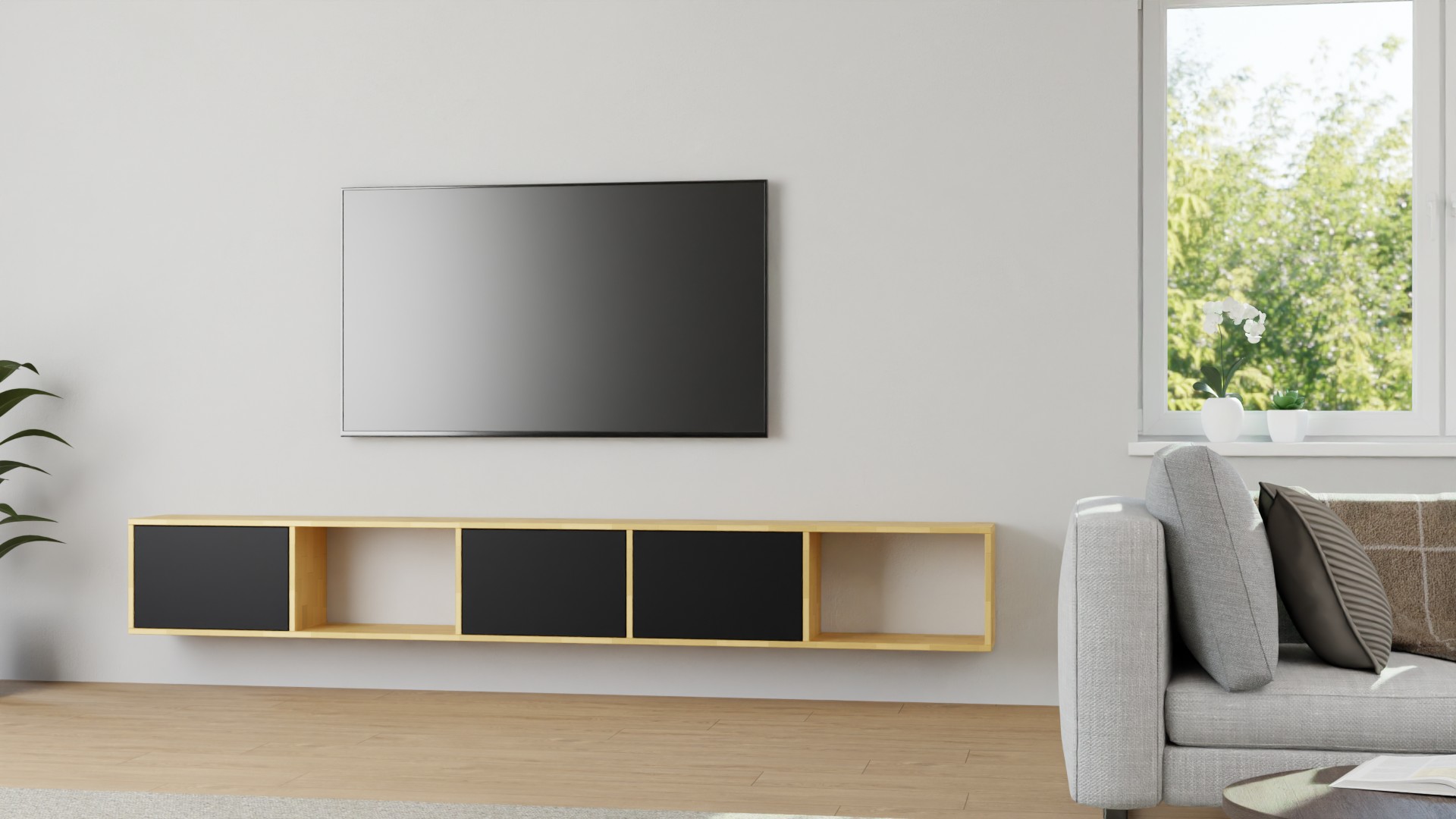 Lowboard mit Wandhalterung – TV-Board - Wandkommode Buche