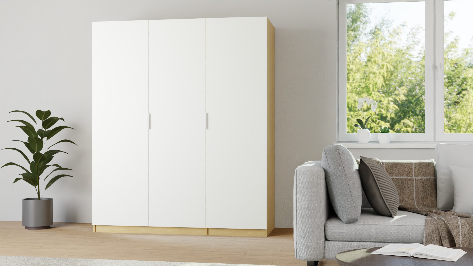 Kleiderschrank in Holzoptik mit weißen Türen Premium Dekore