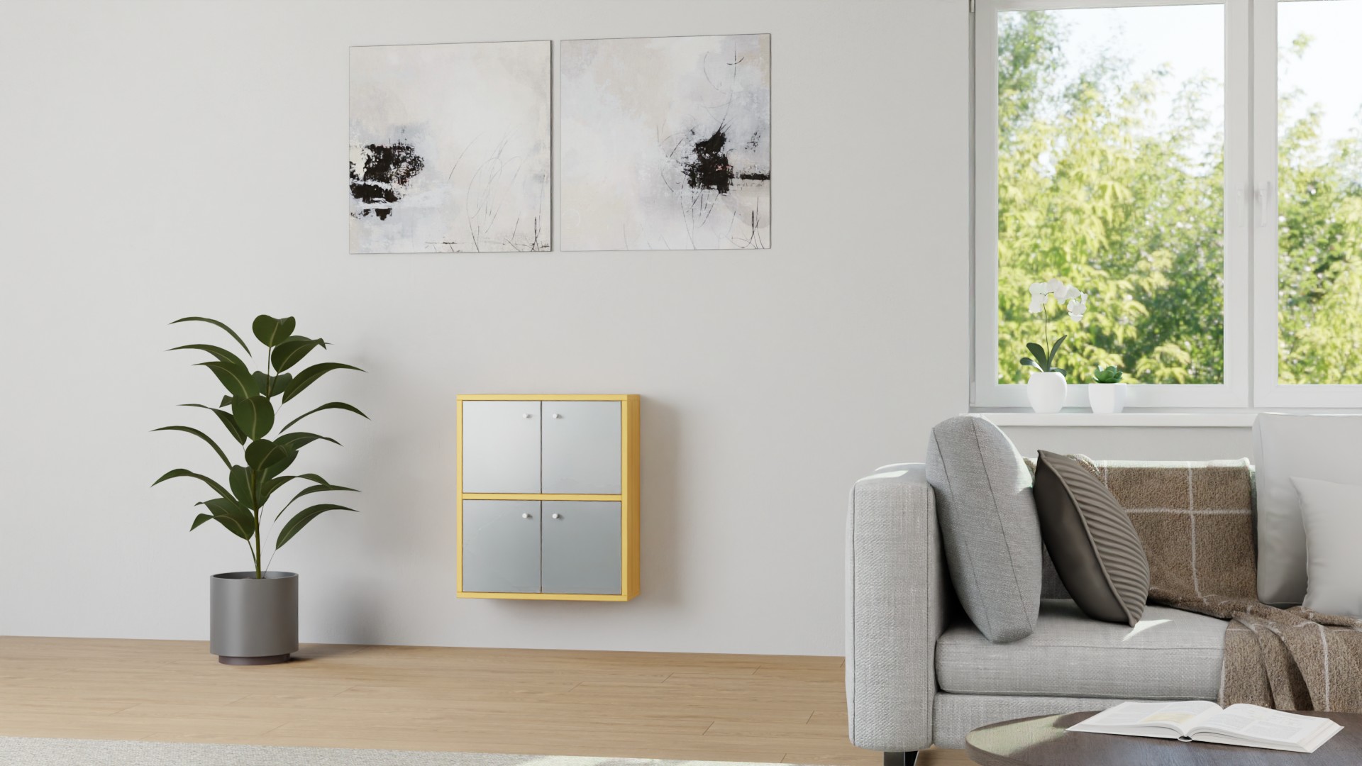 Hängevitrine aus Massivholz Erle