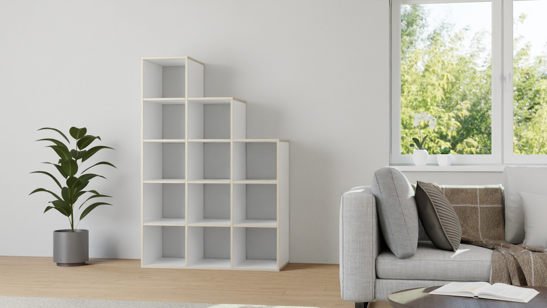 50 cm tiefes Stufenregal Multiplex