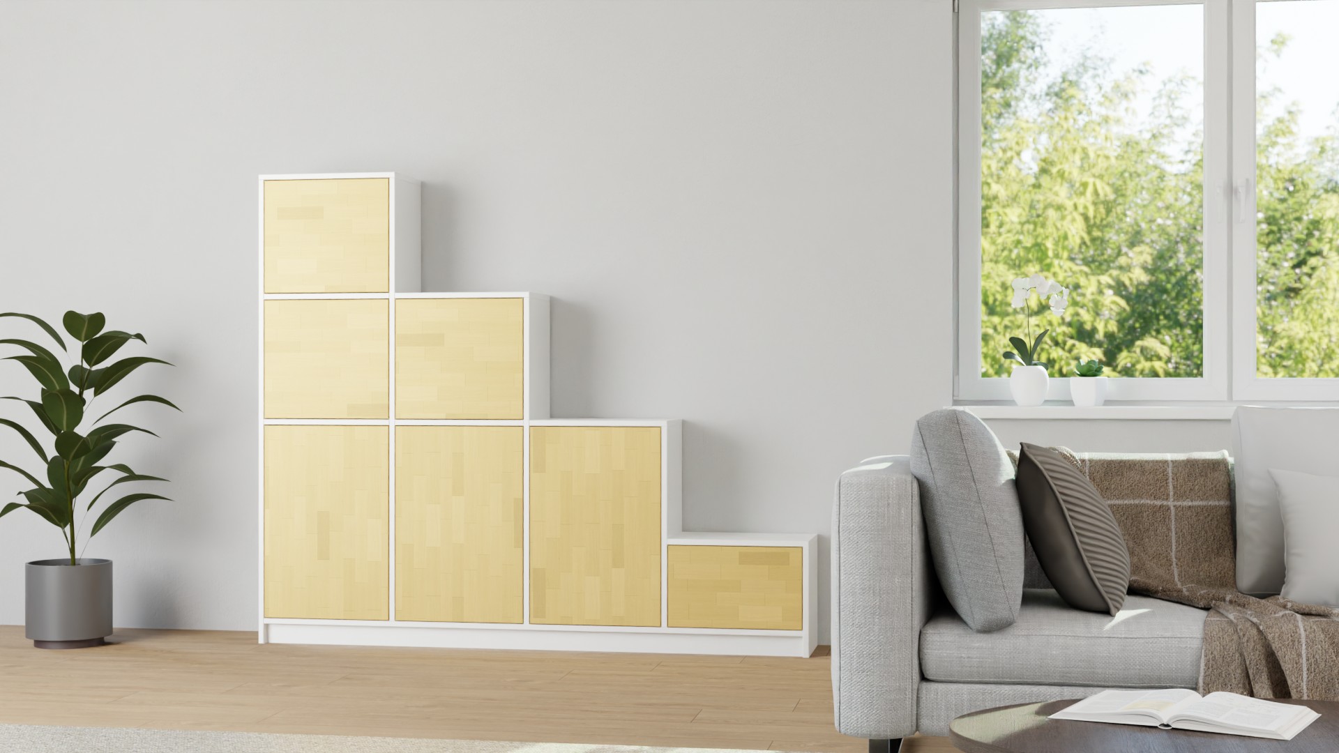 Stufenregal mit Türen MDF Beschichtet