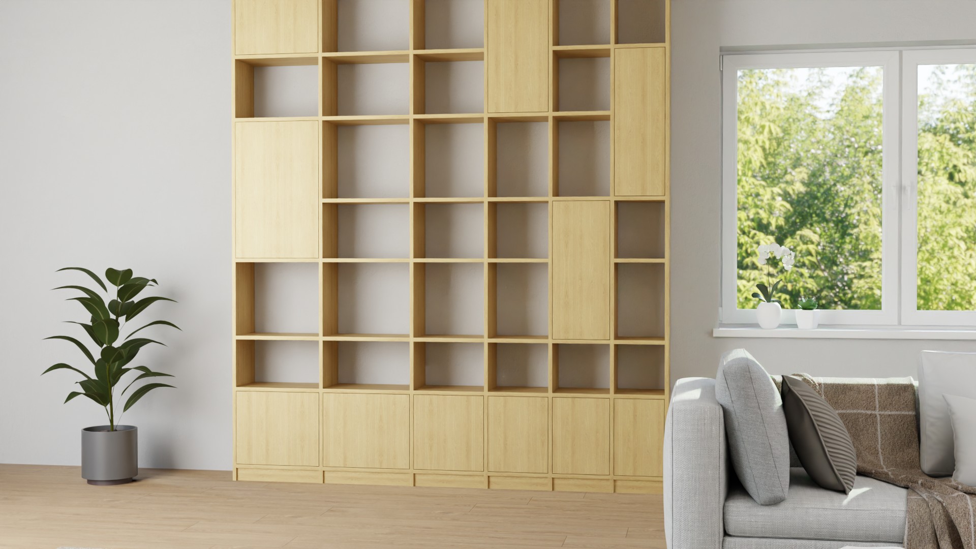 Pickawood Bibliothek - Individualisierbar - Weiß/Grau/Schwarz/Eiche Premium Dekore