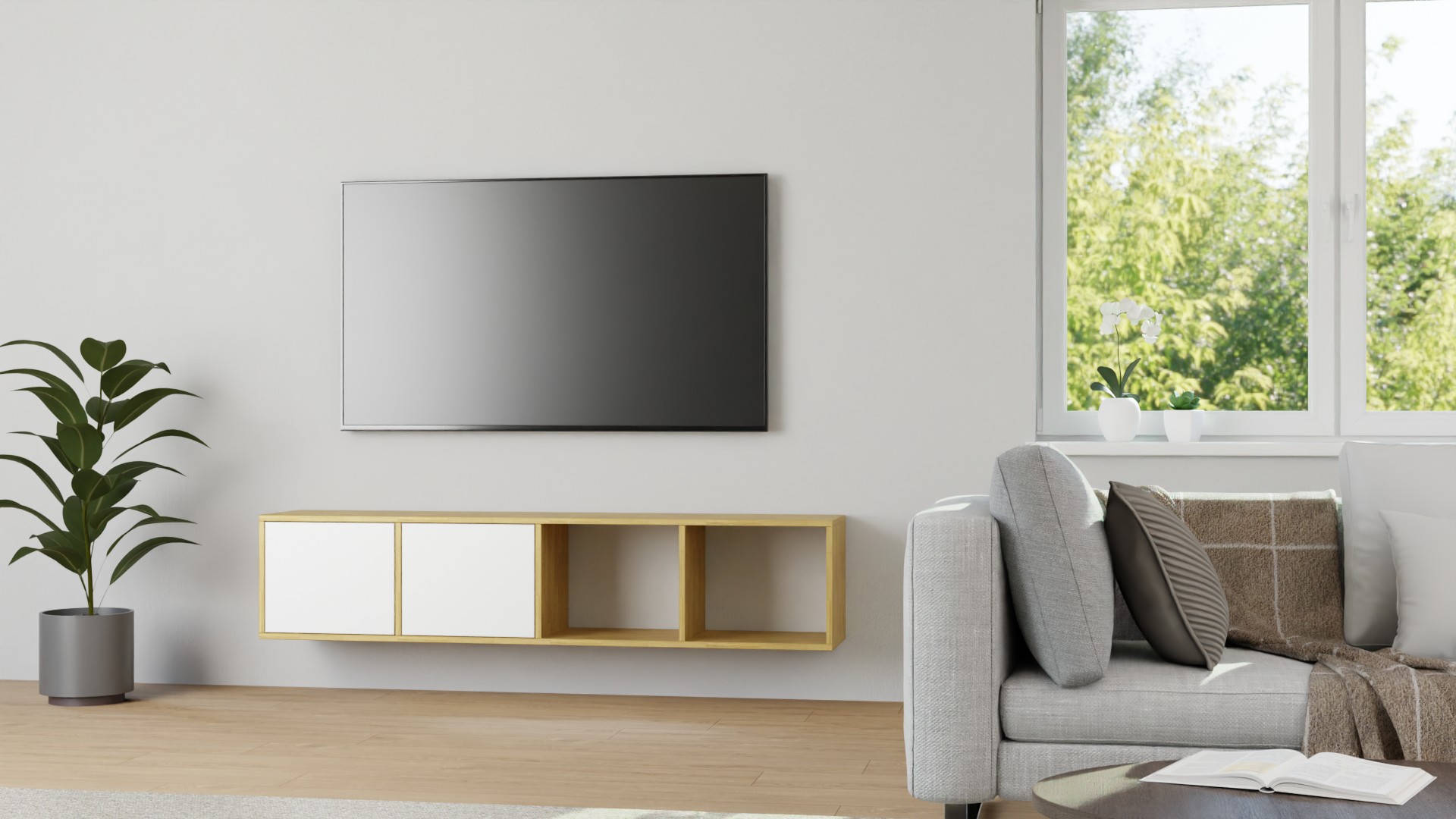 Sideboard mit Wandhalterung – diverse Materialien Eiche