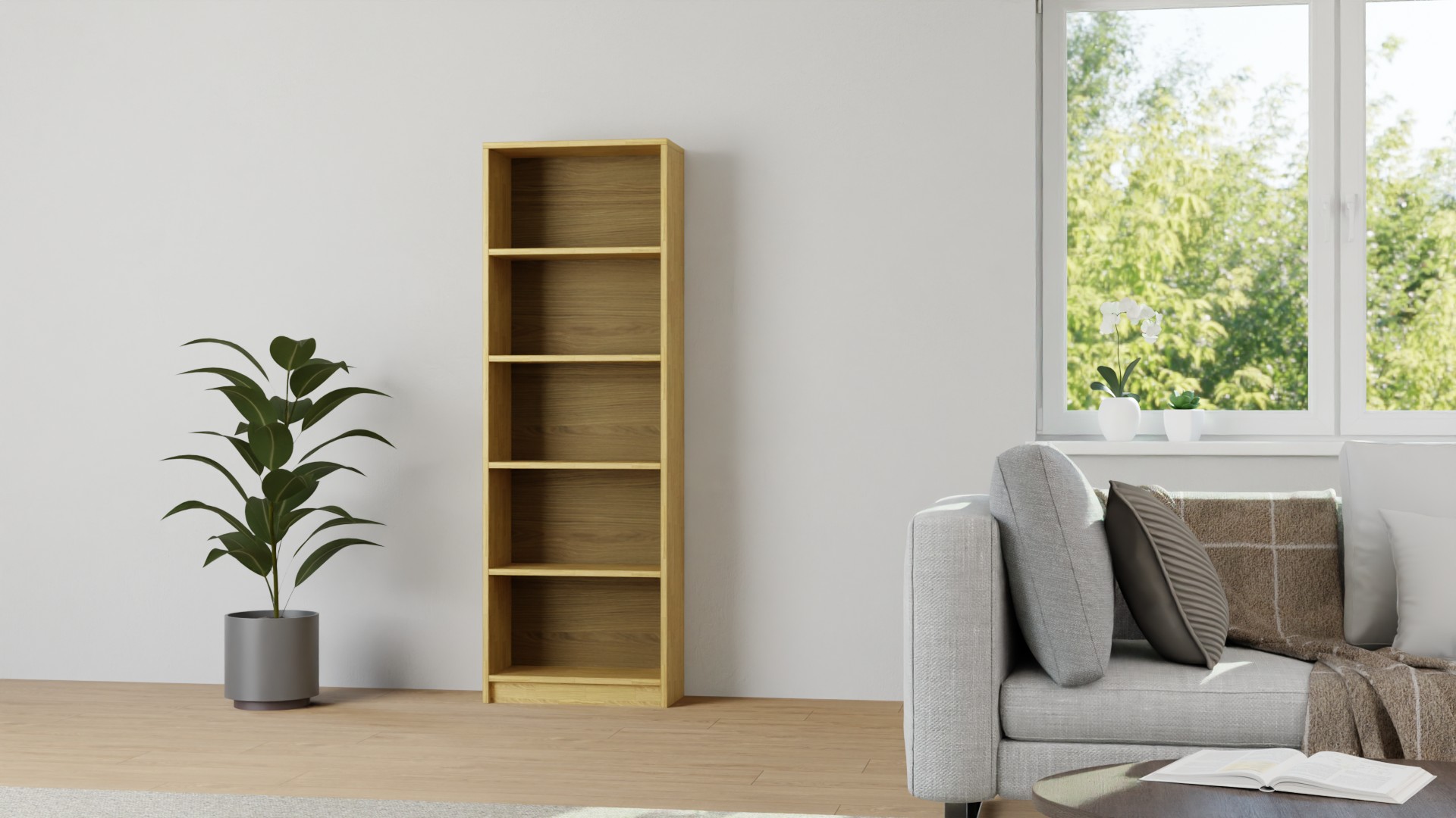 Schmales Bücherregal aus Holz Eiche