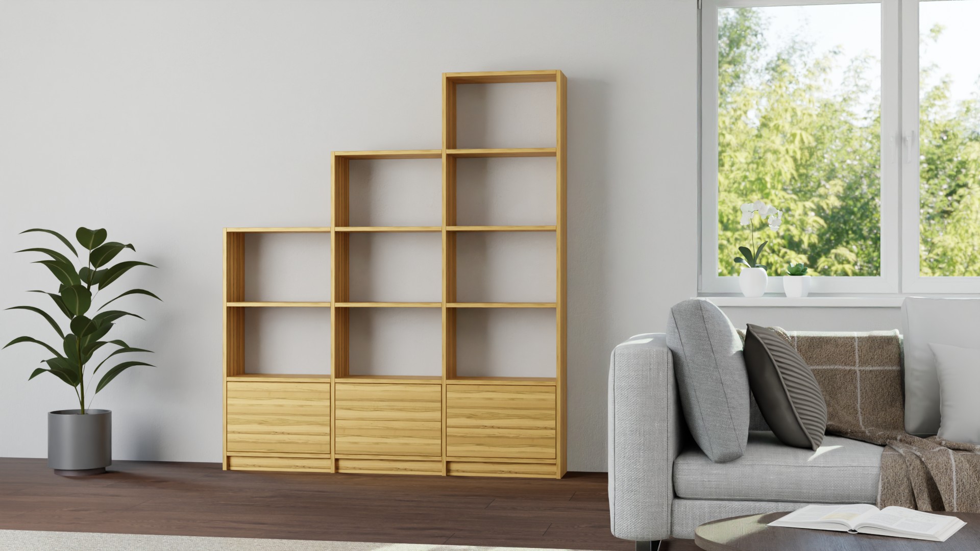 Stufenregal aus Kernbuche Kernbuche