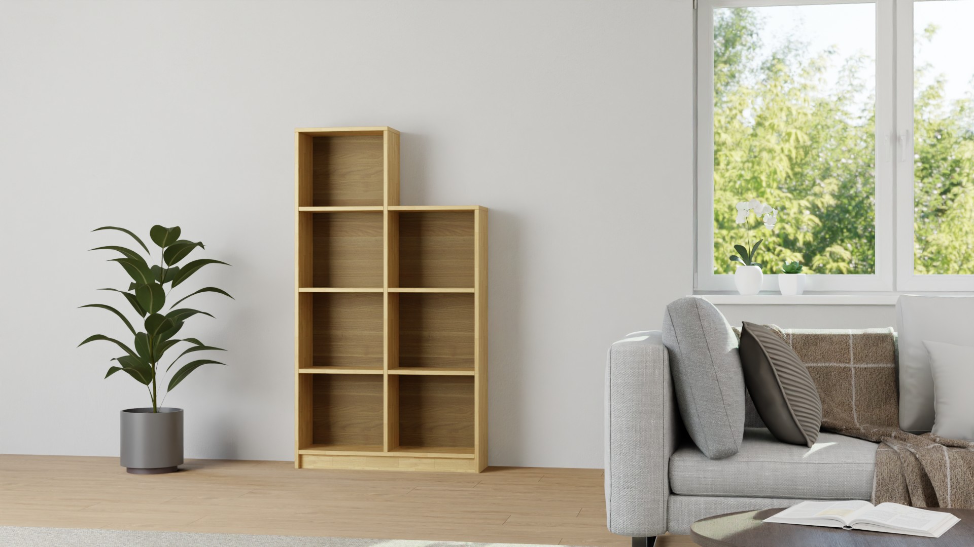 90 cm breites Stufenregal aus Esche Esche