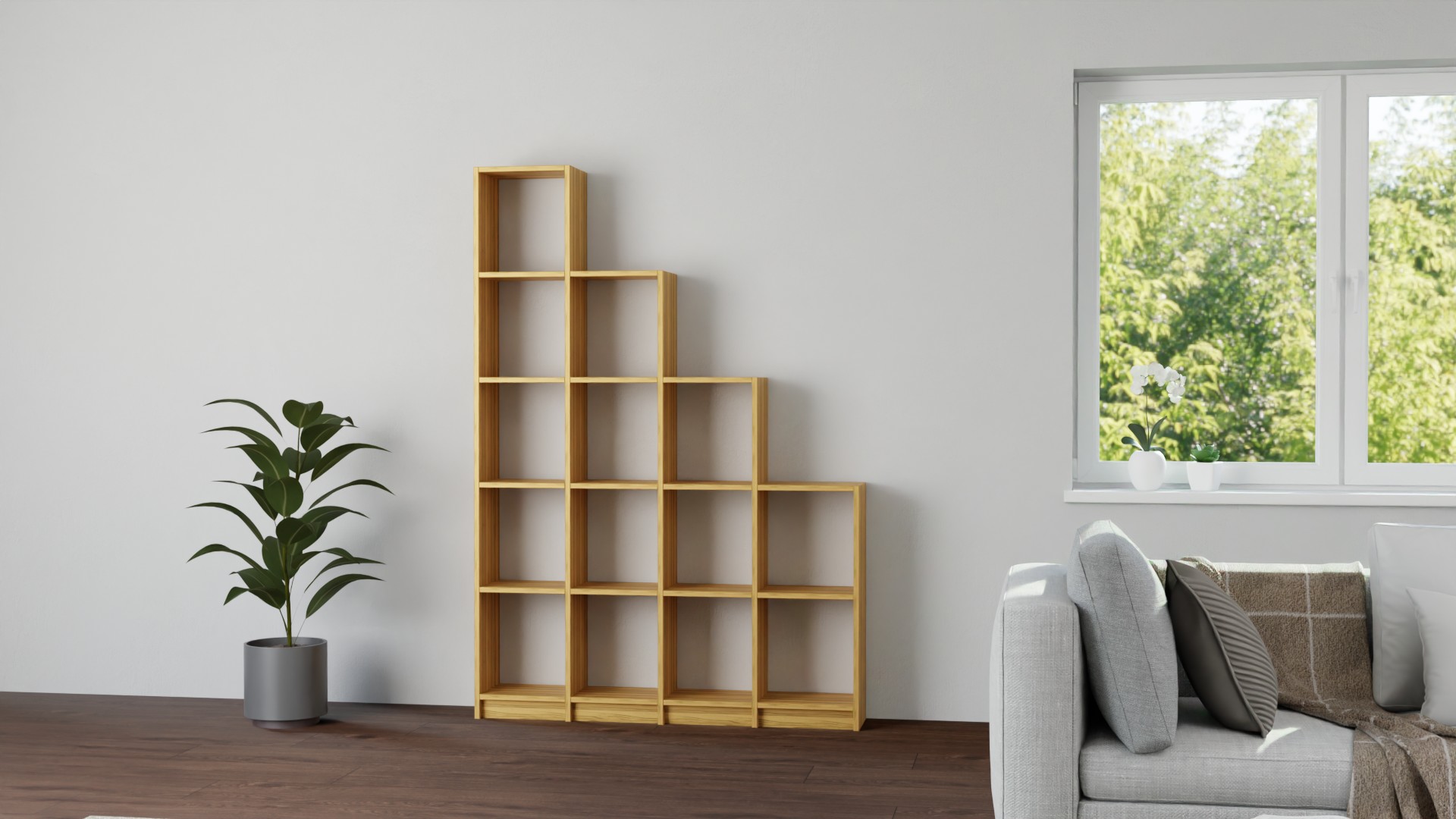 Treppenregal aus Massivholz Kernbuche