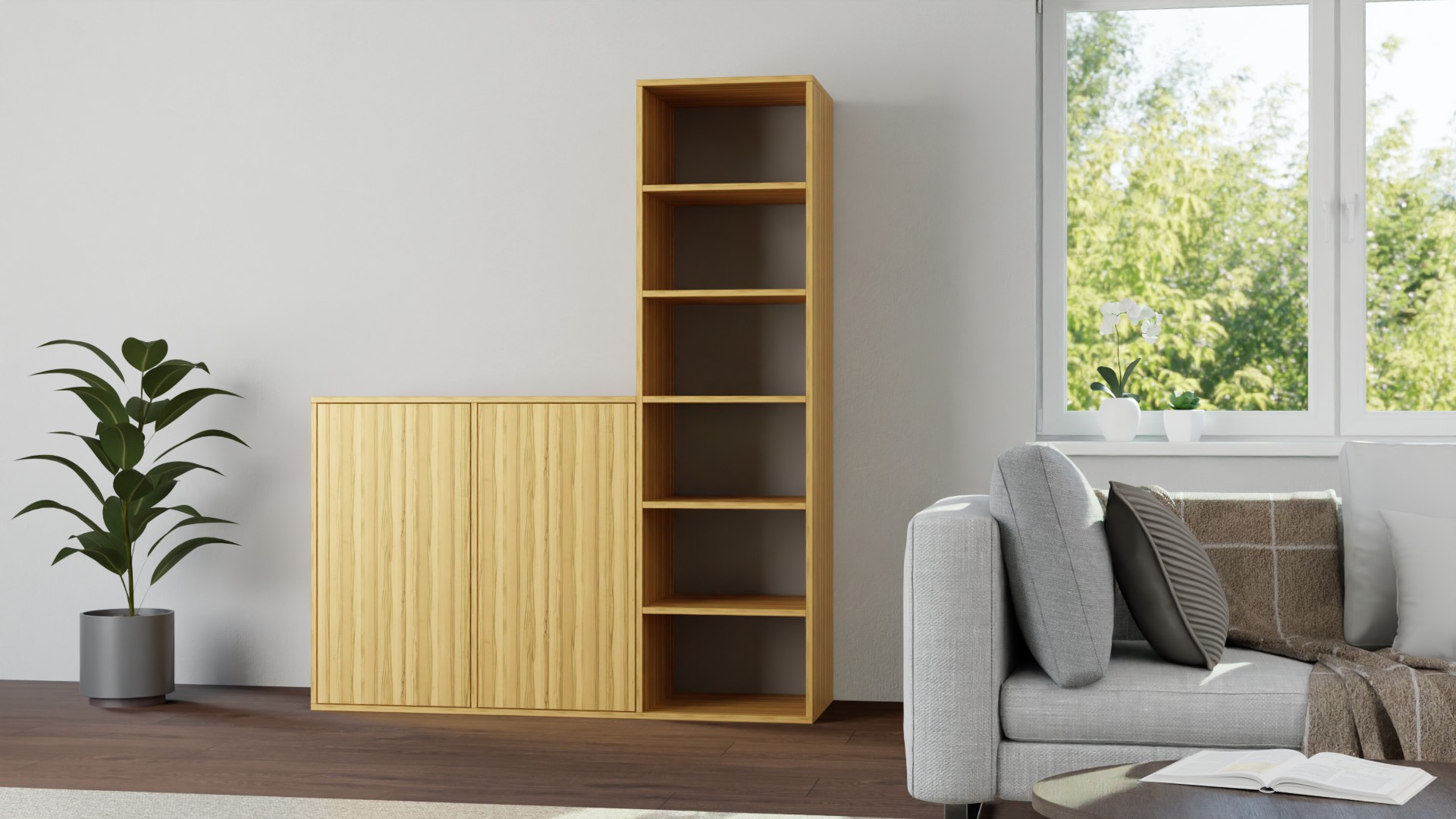 50 cm tiefes Regalsystem Kernbuche