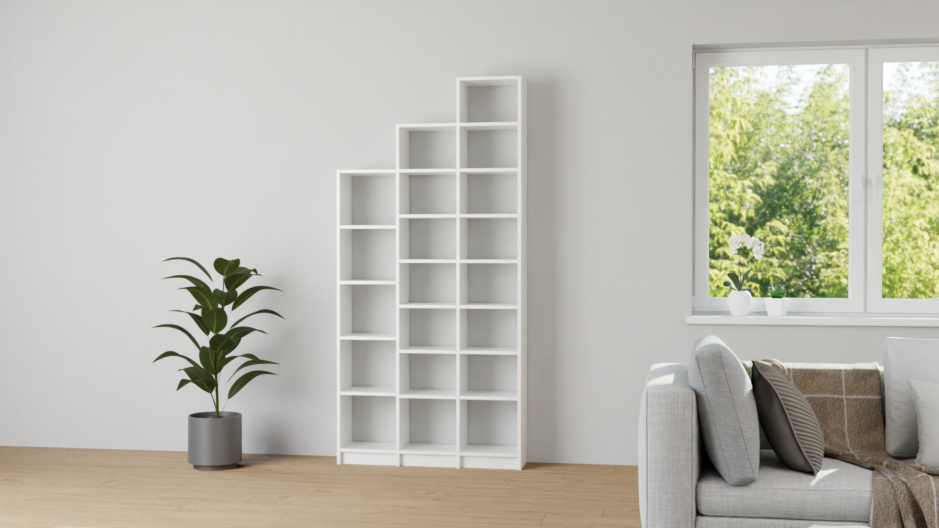 Schlichtes Stufenregal nach Maß MDF Beschichtet