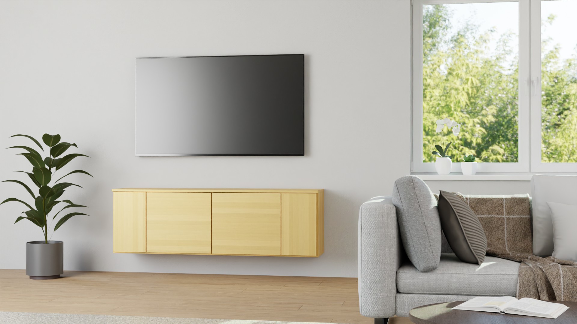 Hängesideboard aus Massivholz - Hängekommode mit vielen Optionen Buche