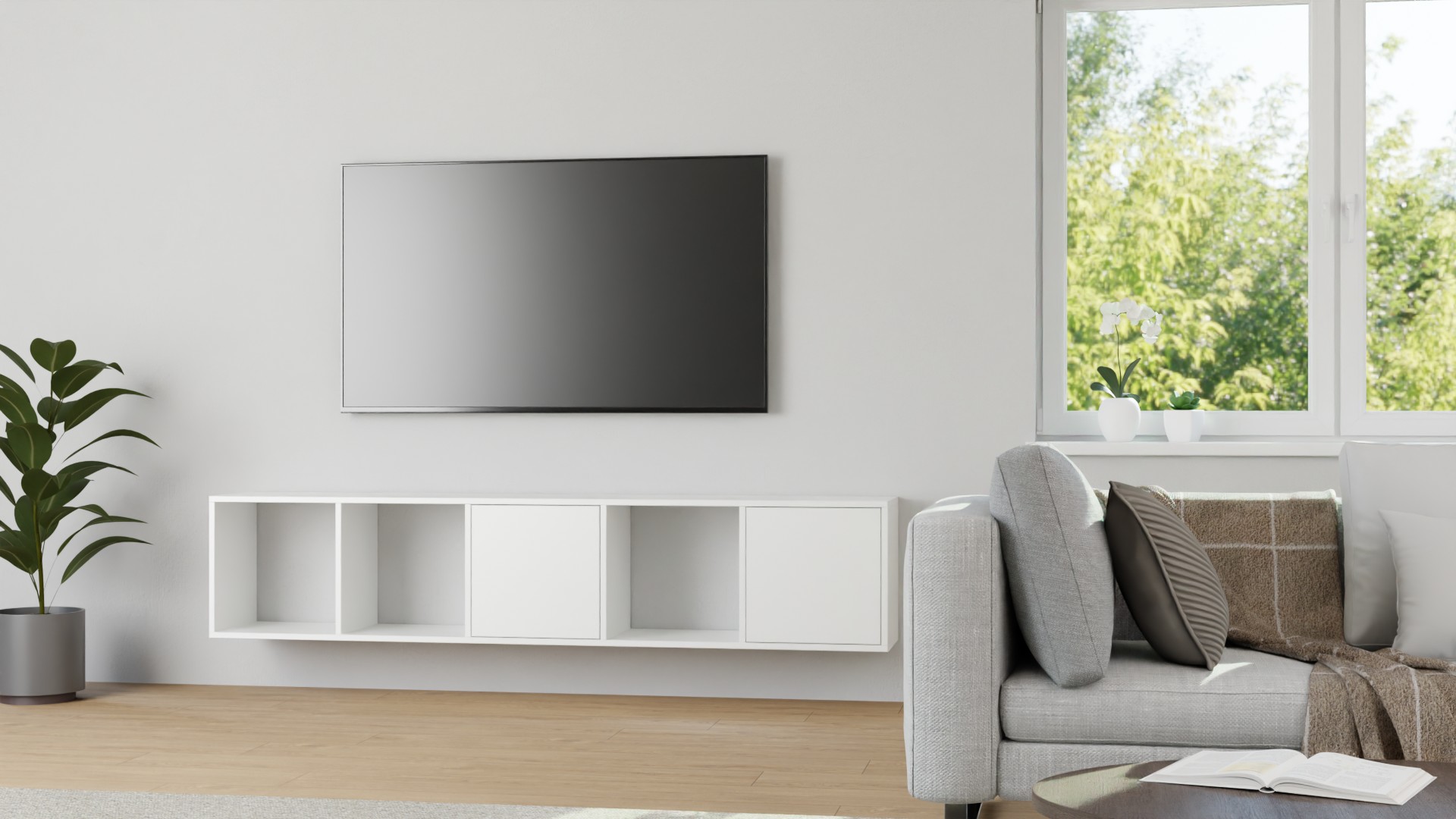 Weißes Hängesideboard nach Maß - Hängekommode mit vielen Optionen MDF Beschichtet