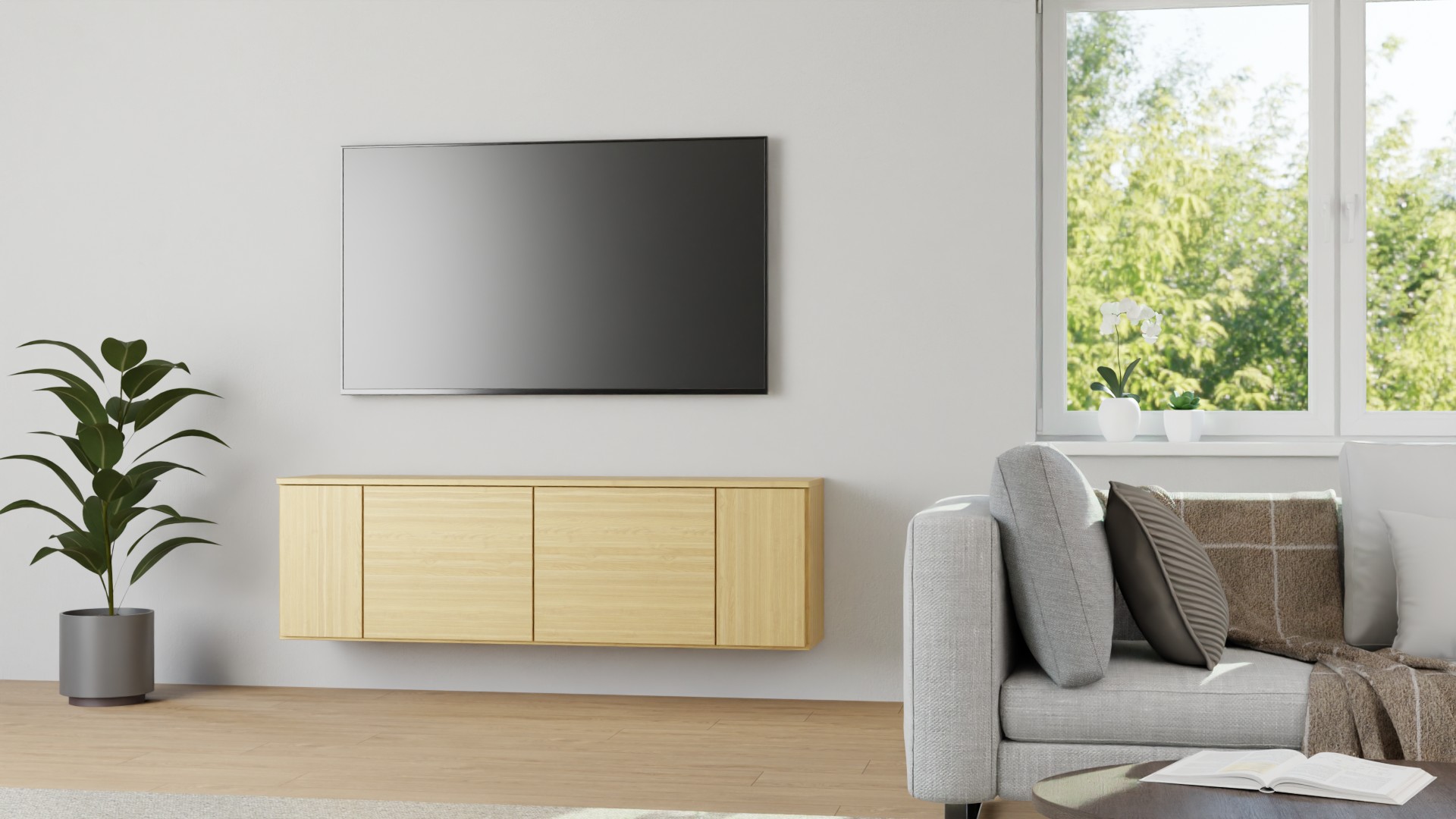 Breites Hängesideboard aus Esche Esche