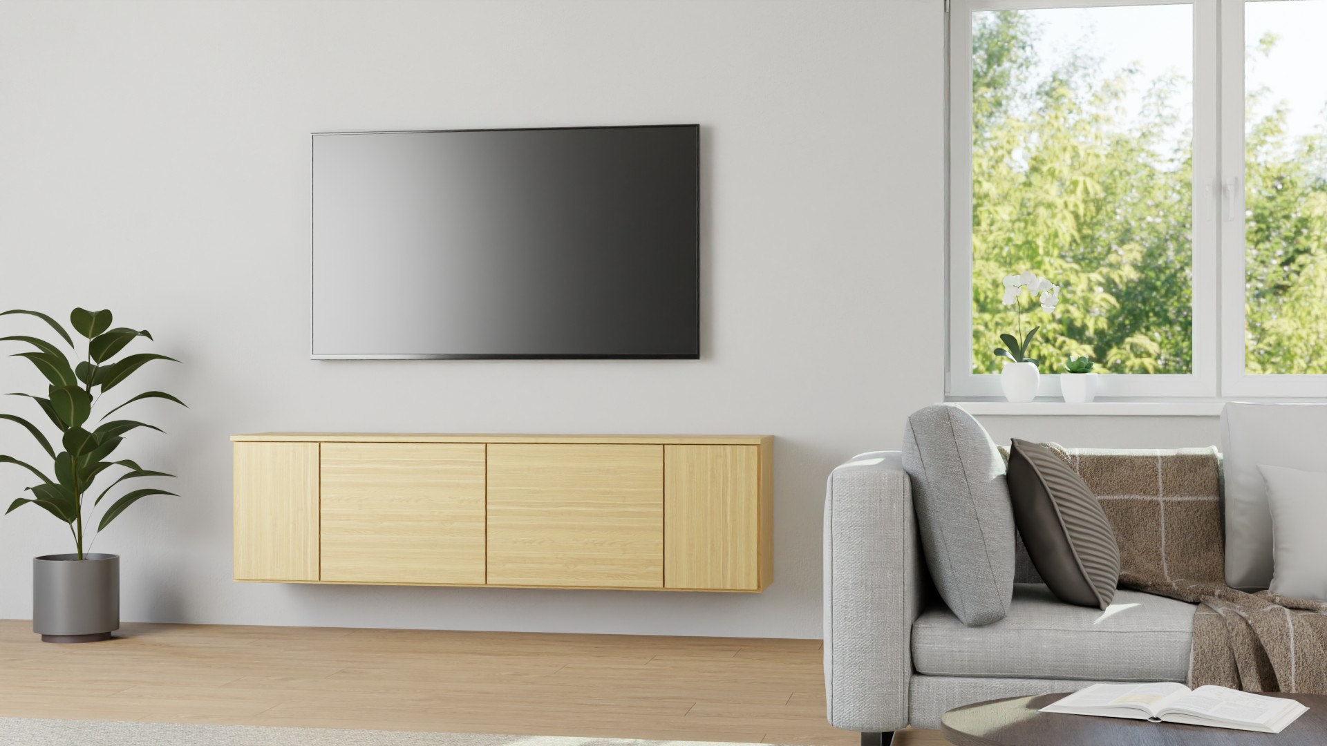 Breites Hängesideboard aus Esche Esche