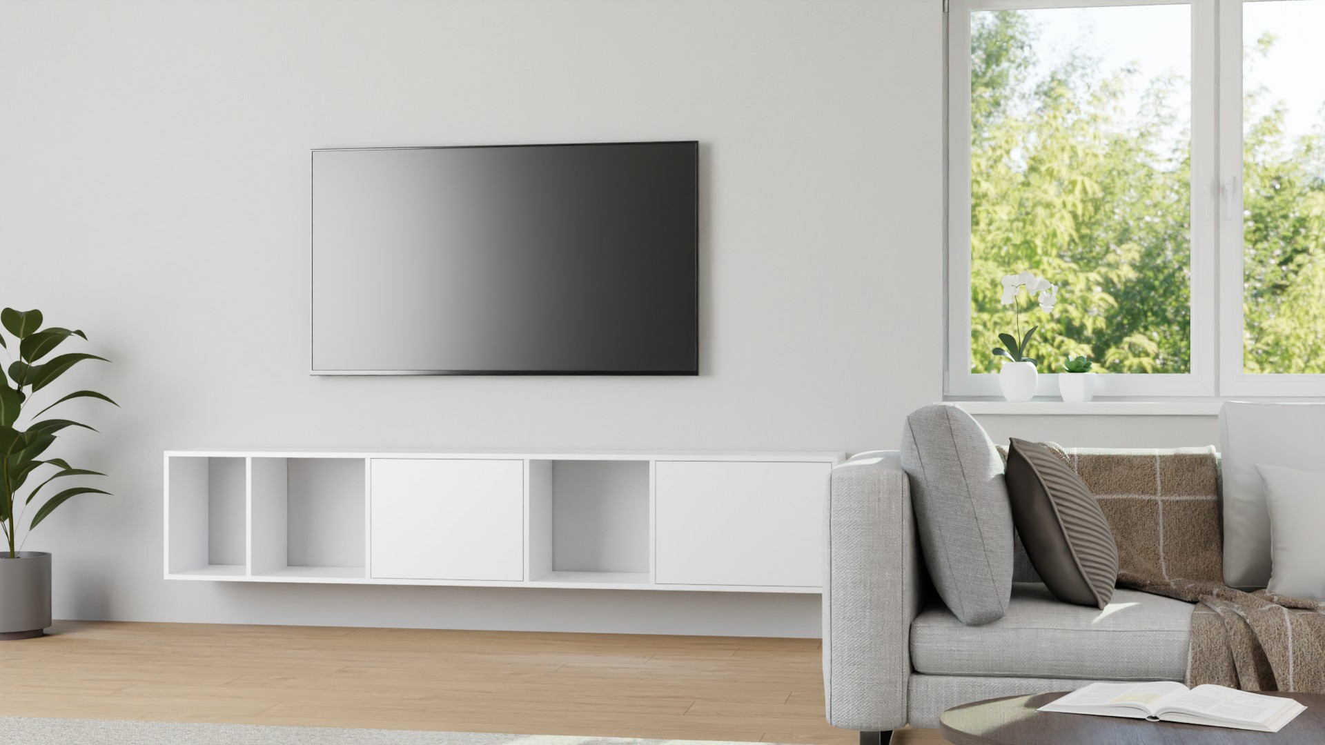 Weißes Hängesideboard nach Maß - Hängekommode mit vielen Optionen MDF Lackiert