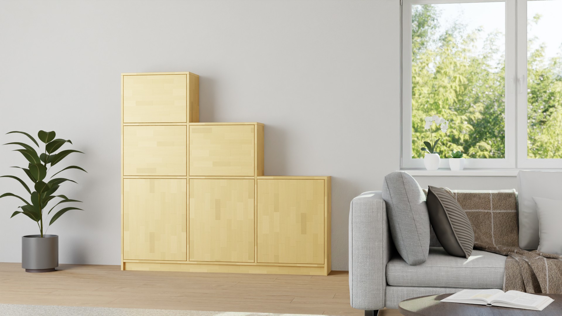 Stufenregal mit Türen Buche