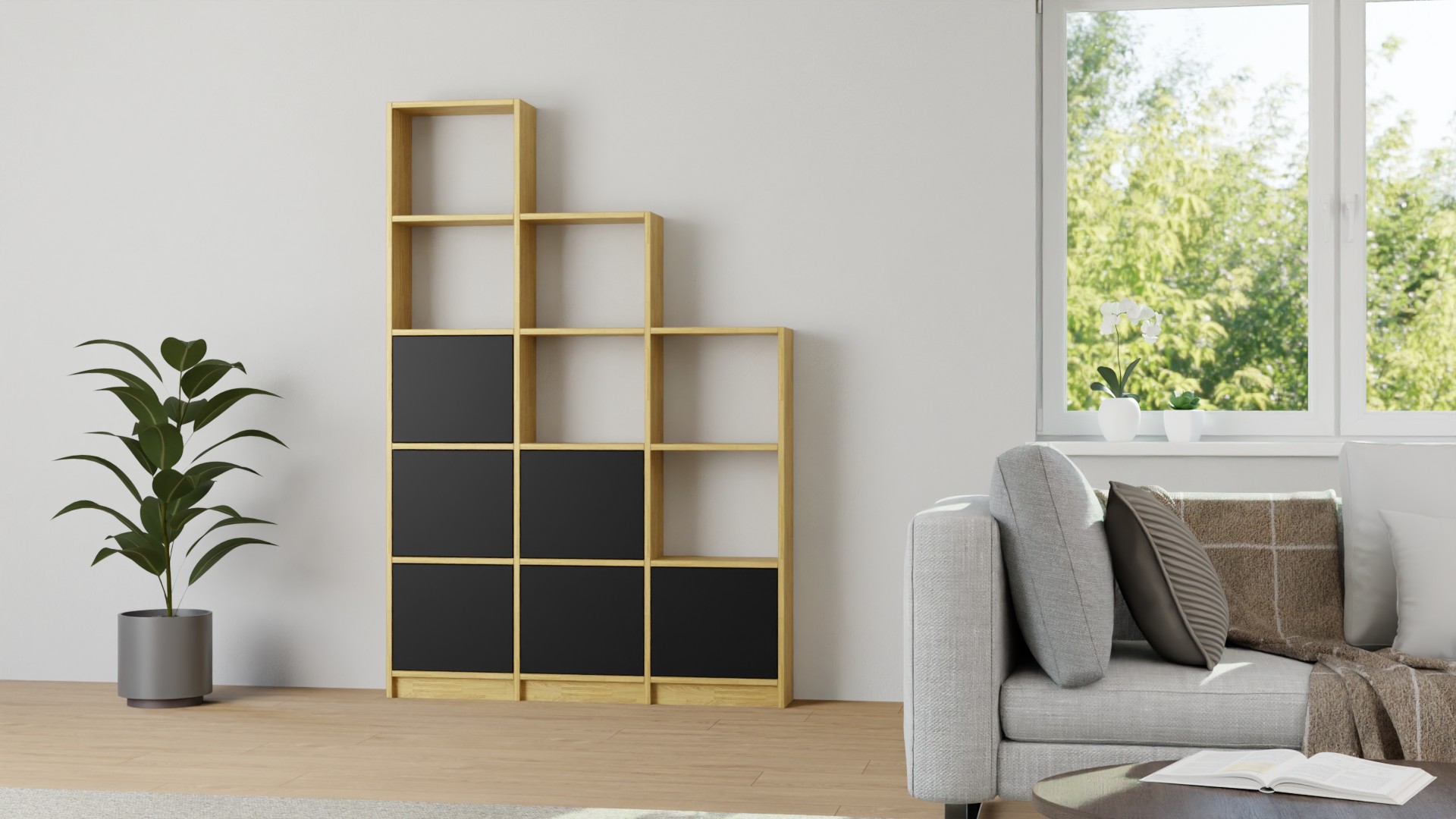 20 cm tiefer Raumteiler nach Maß Eiche