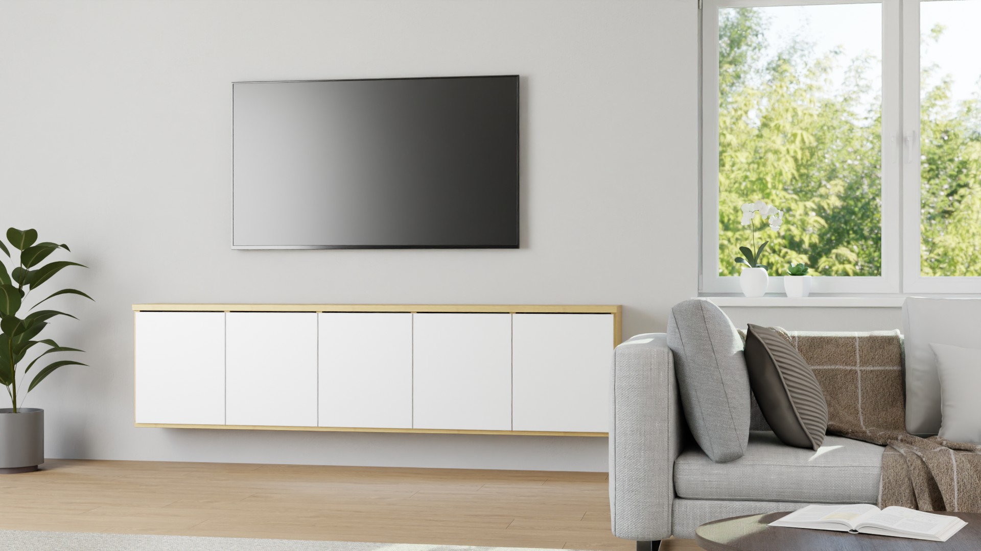 Breites Hängesideboard nach Maß Esche