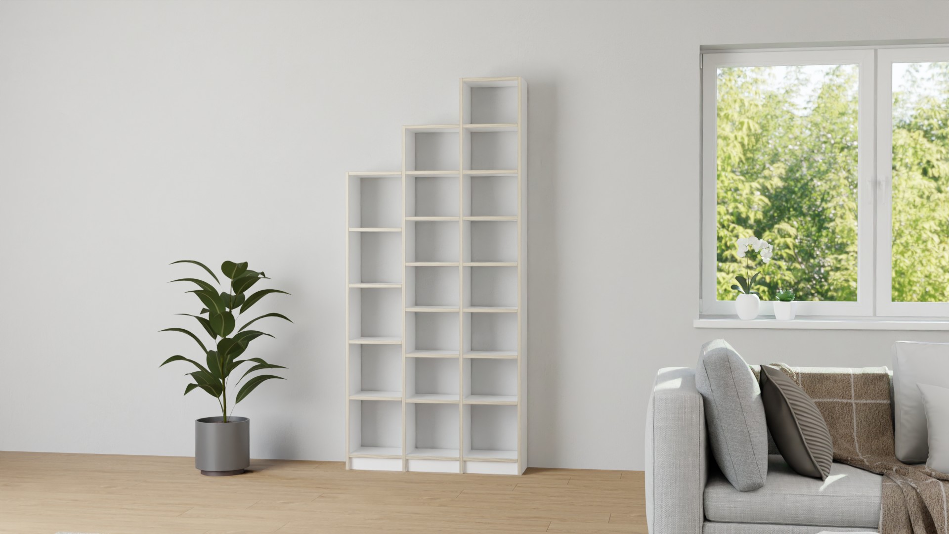 Schlichtes Stufenregal nach Maß Multiplex