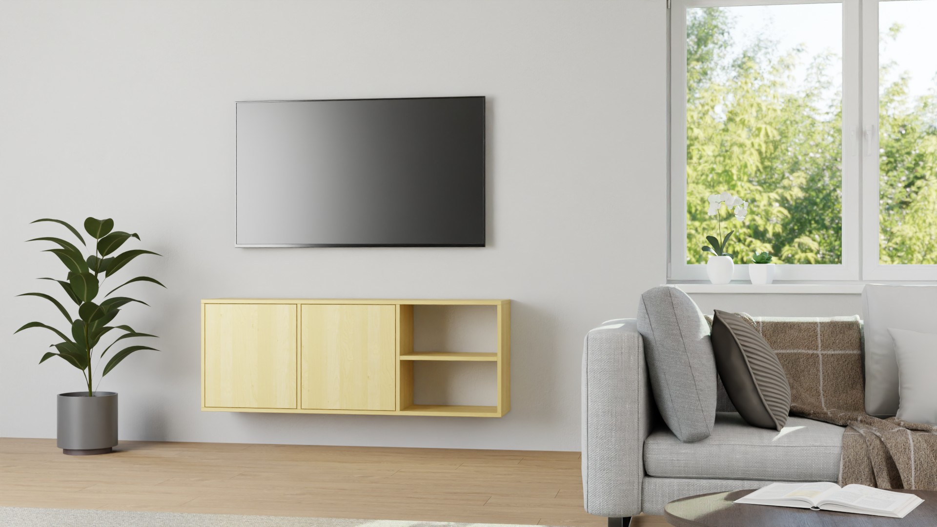 Hängesideboard aus Birke Birke