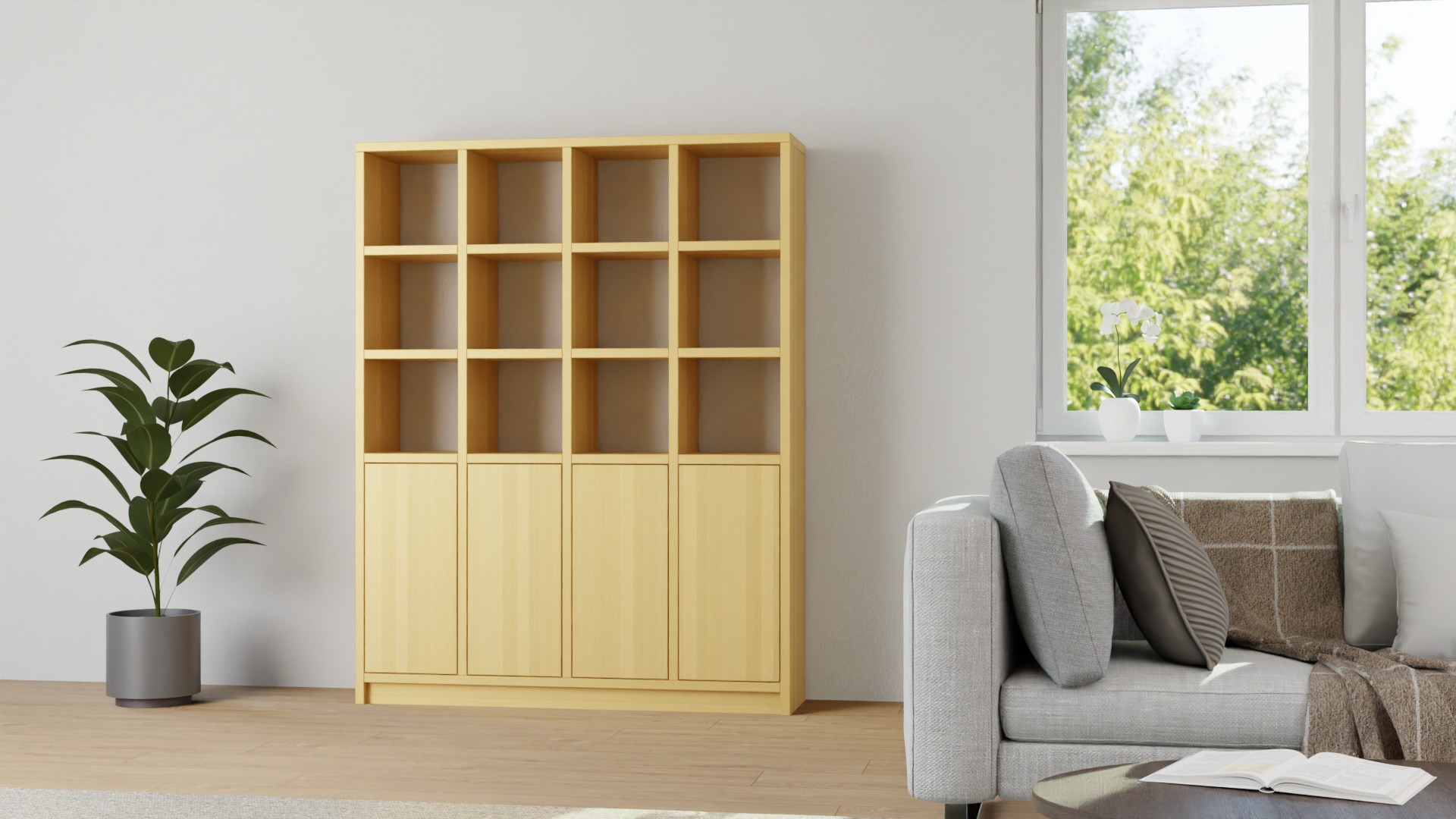 Klassischer Bibliotheksschrank aus Massivholz Buche