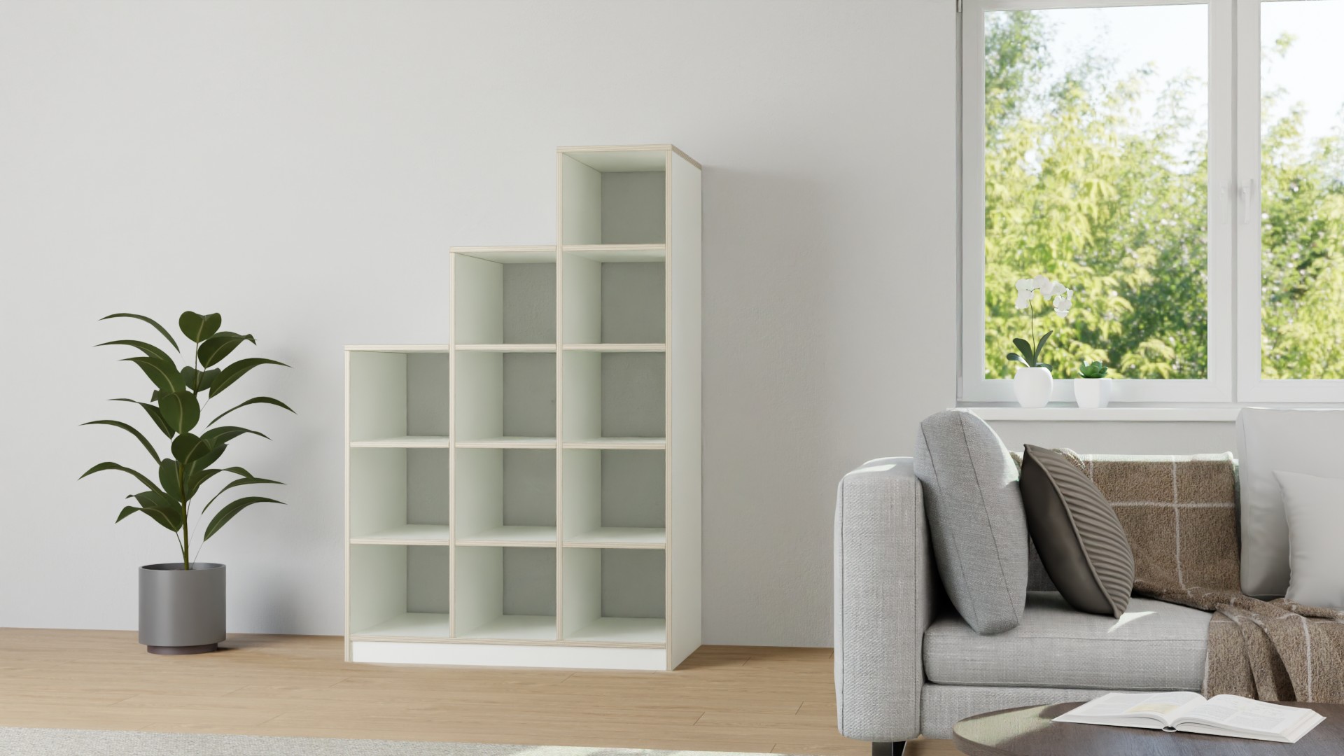 60 cm tiefes Stufenregal nach Maß Premium Dekore