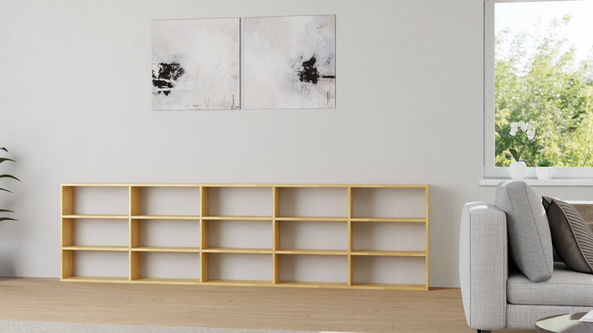 Niedriges Bücherregal aus Massivholz - Sideboard mit vielen Optionen Buche