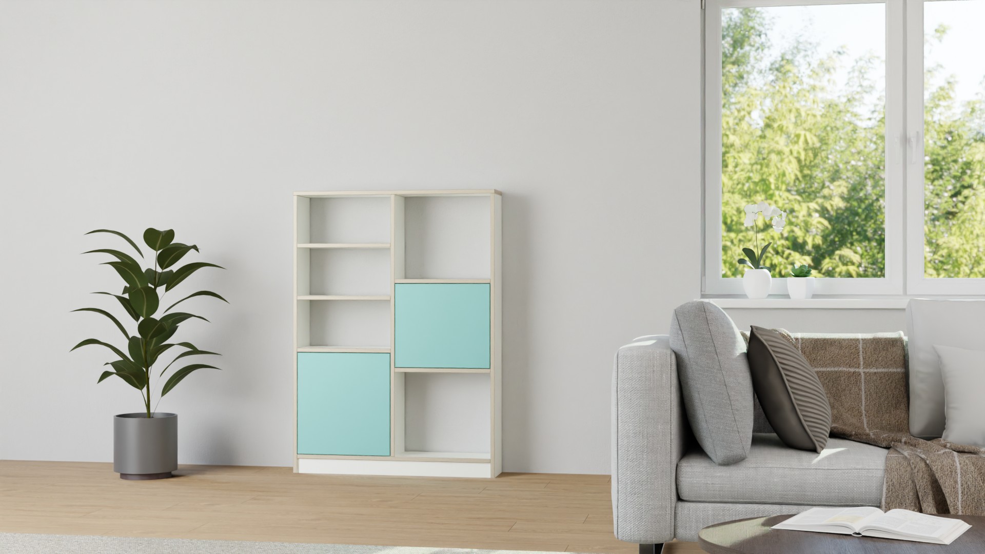 Modernes Regal mit bunten Türen Premium Dekore