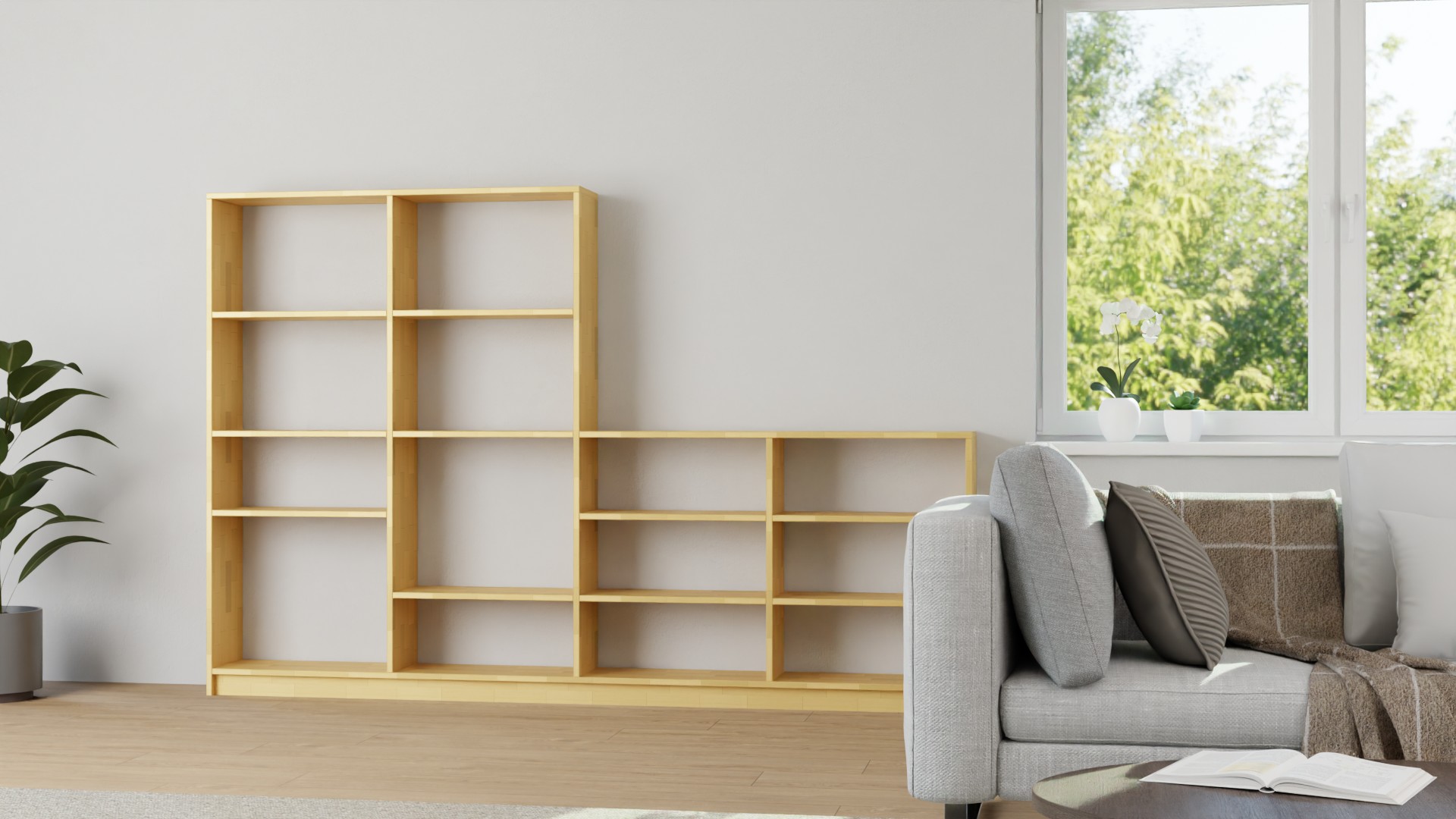 Stufenregal mit Ablage Buche