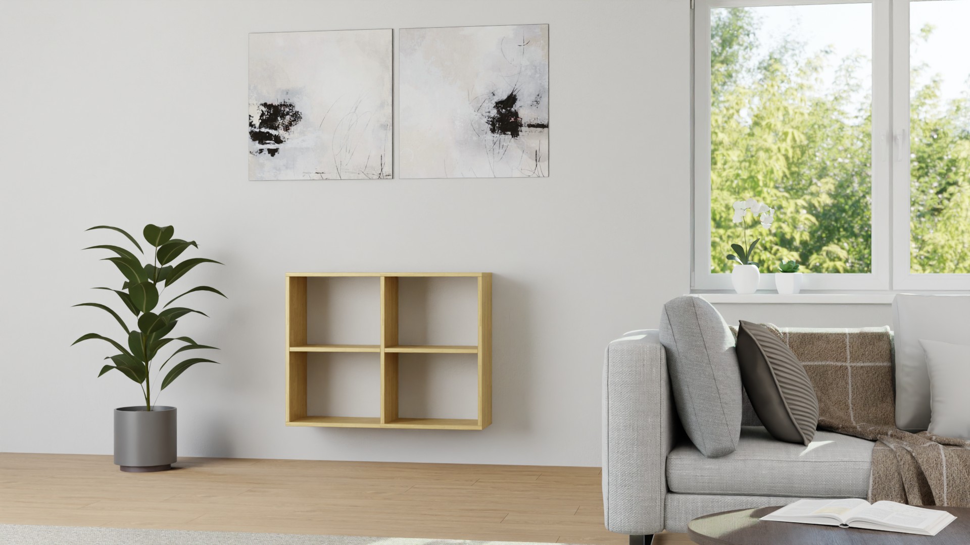 Offenes Badmöbel mit Wandhalterung Eiche