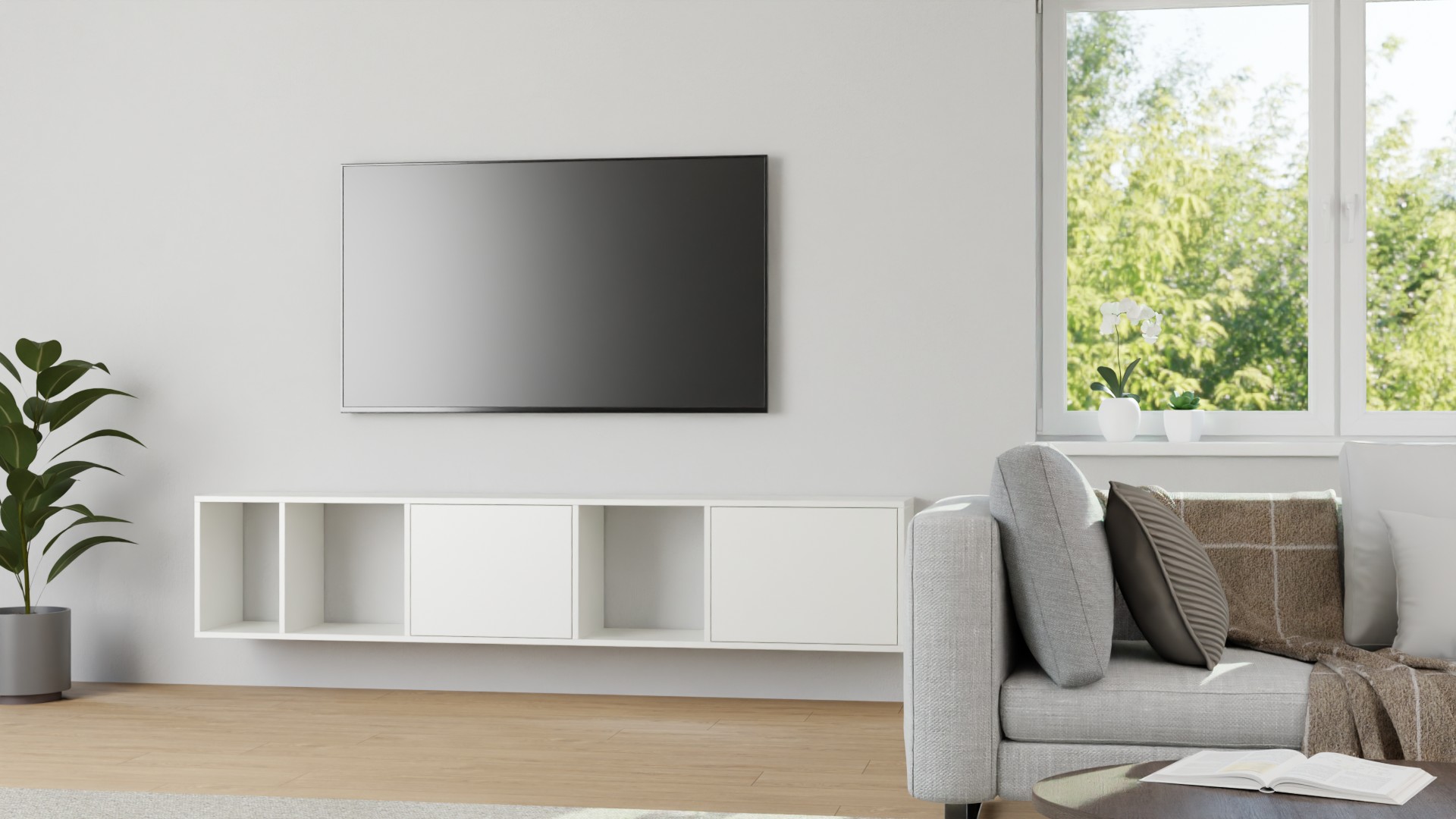 Weißes Hängesideboard nach Maß - Hängekommode mit vielen Optionen MDF Lackiert