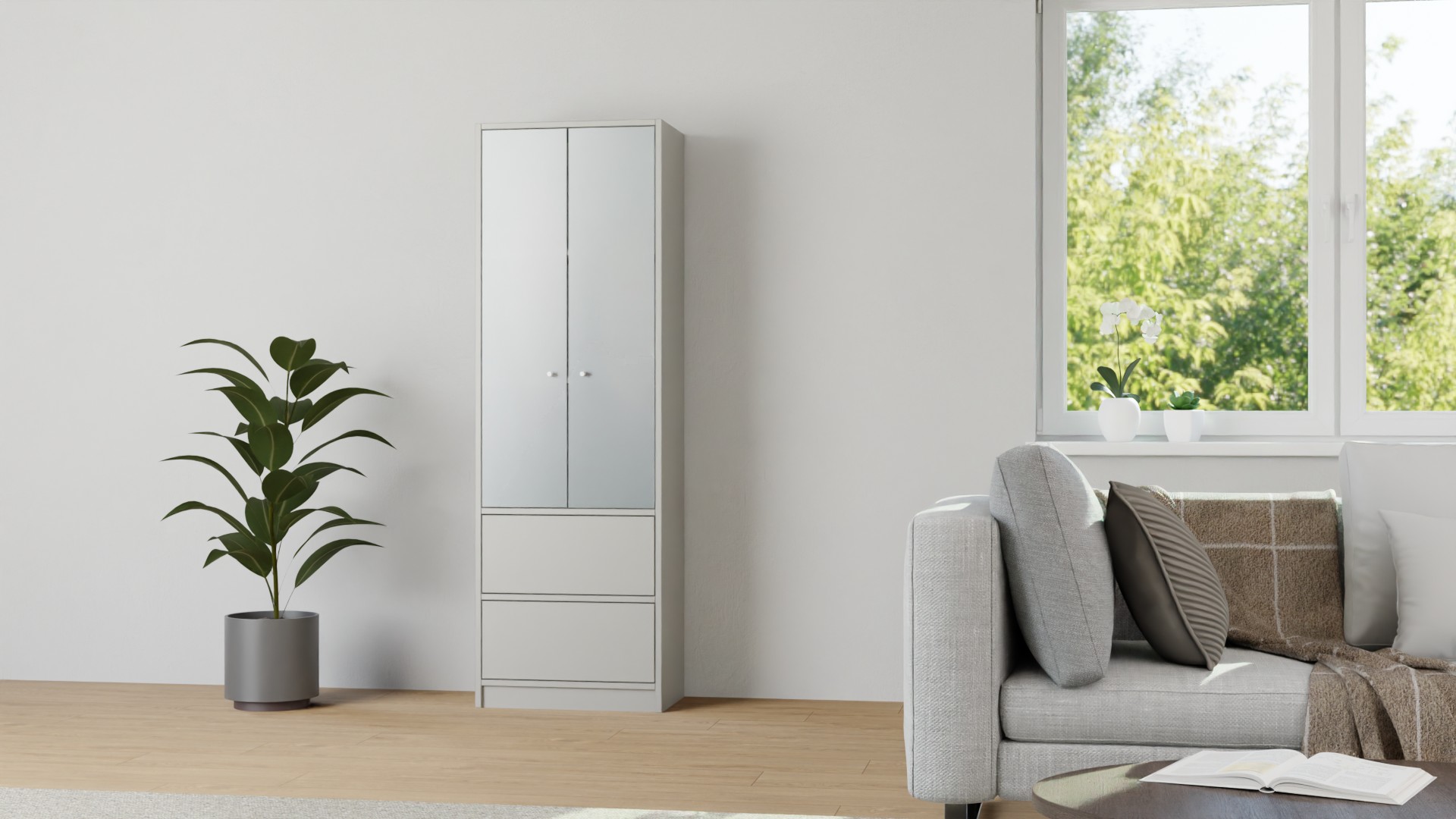 Schmaler Vitrinenschrank nach Maß - Vitrine mit vielen Optionen Premium Dekore