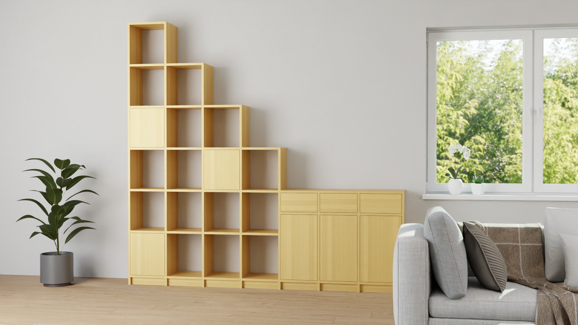 Stufenregal mit Ablage Buche