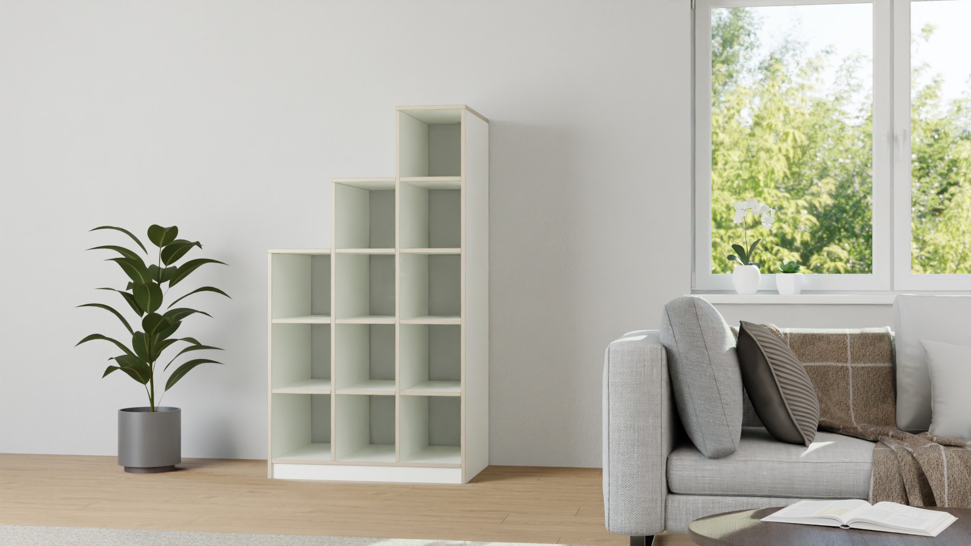 60 cm tiefes Stufenregal nach Maß Premium Dekore