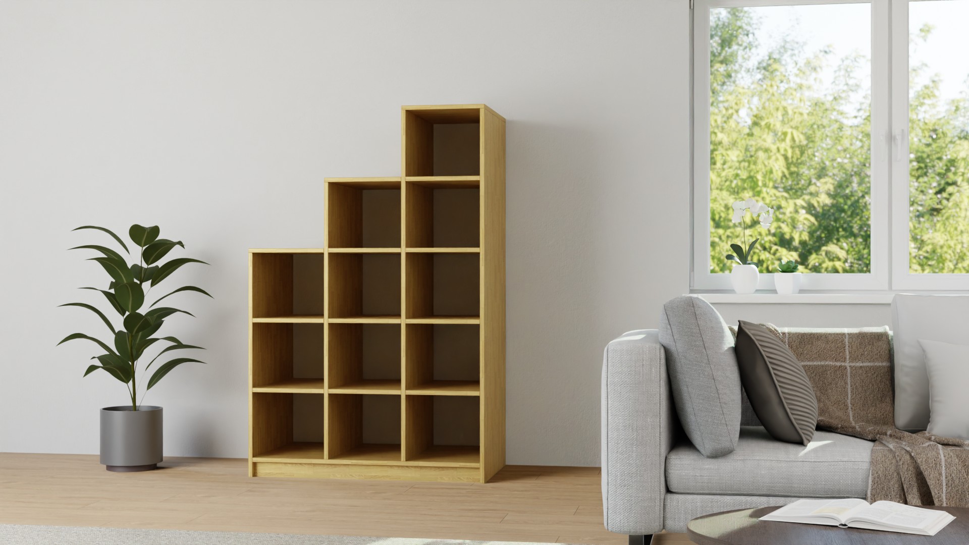 60 cm tiefes Stufenregal nach Maß Eiche