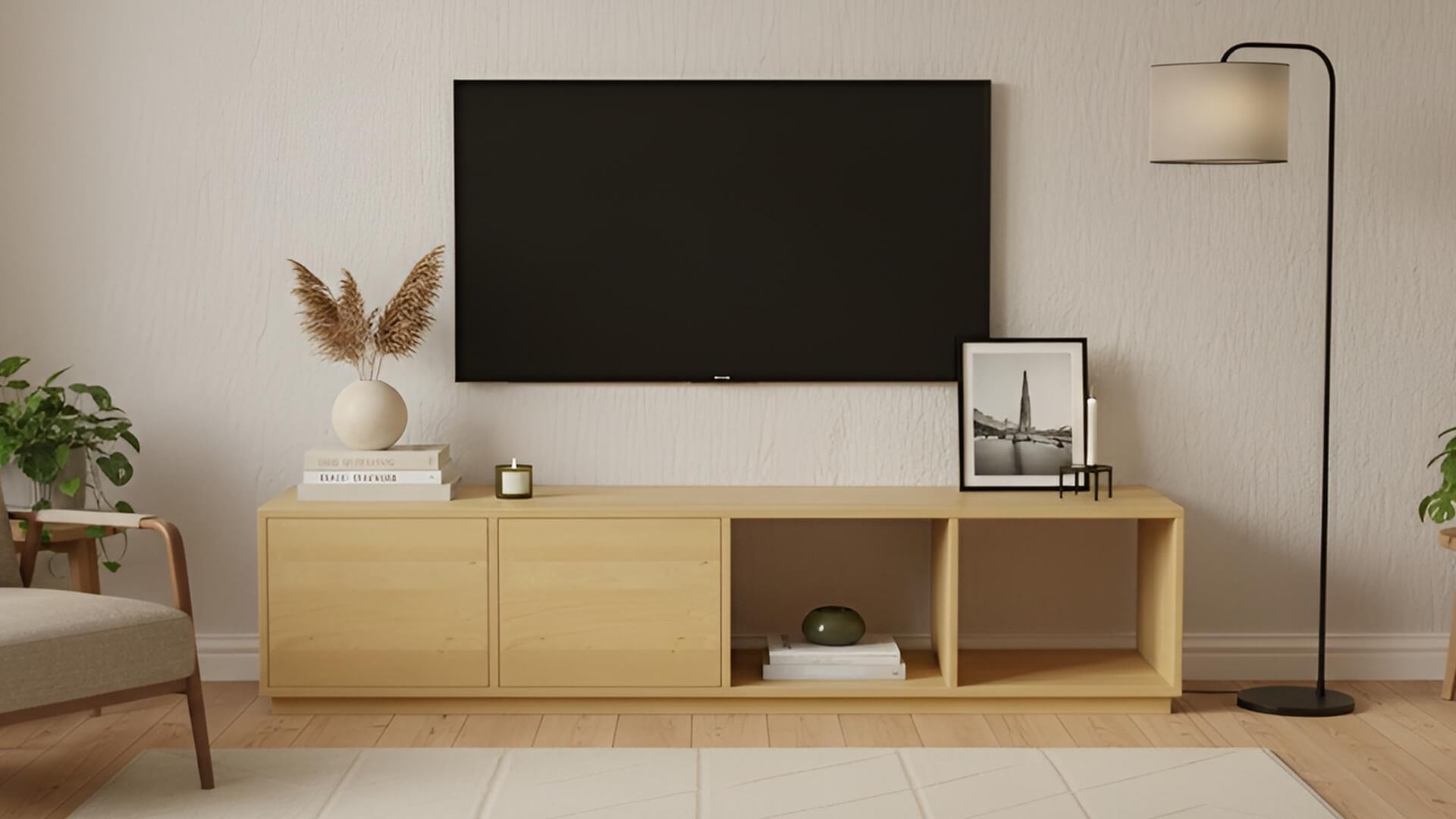 Breites Lowboard aus Birke Birke