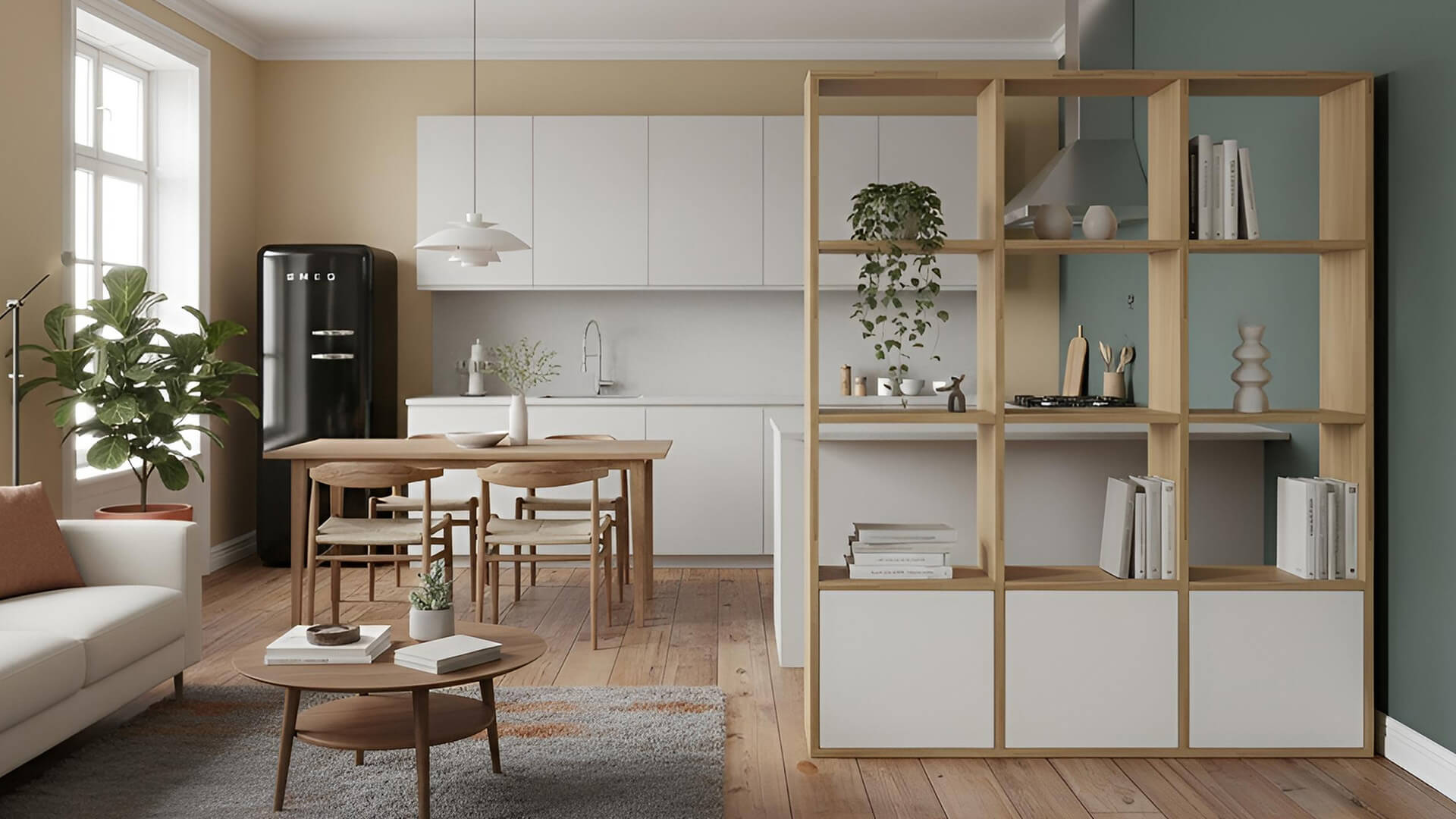 Raumteiler mit weißen Türen Eiche