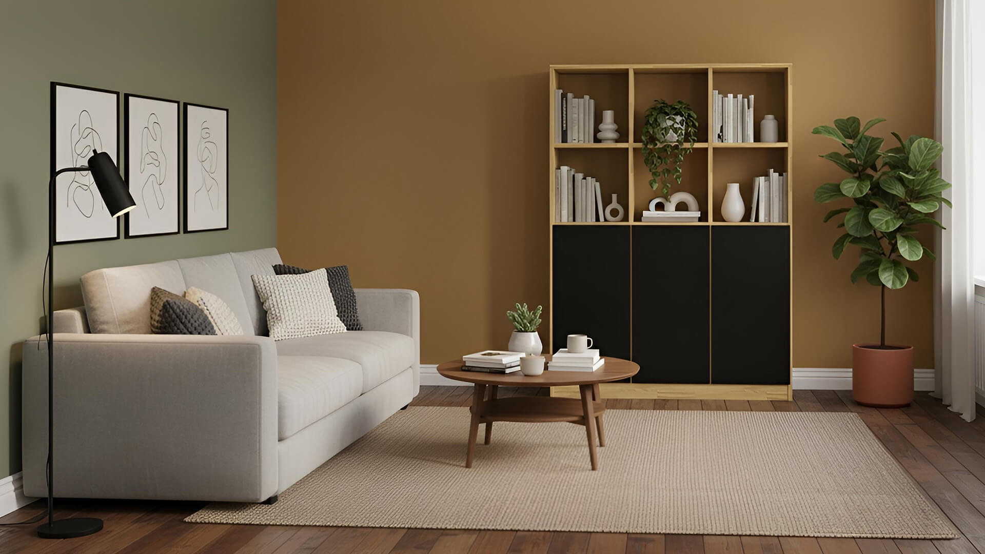 Stylisher Bibliotheksschrank nach Maß Eiche