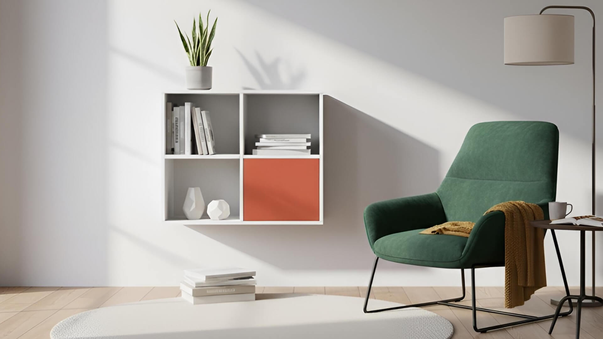 Hängeregal mit bunter Tür MDF Lackiert