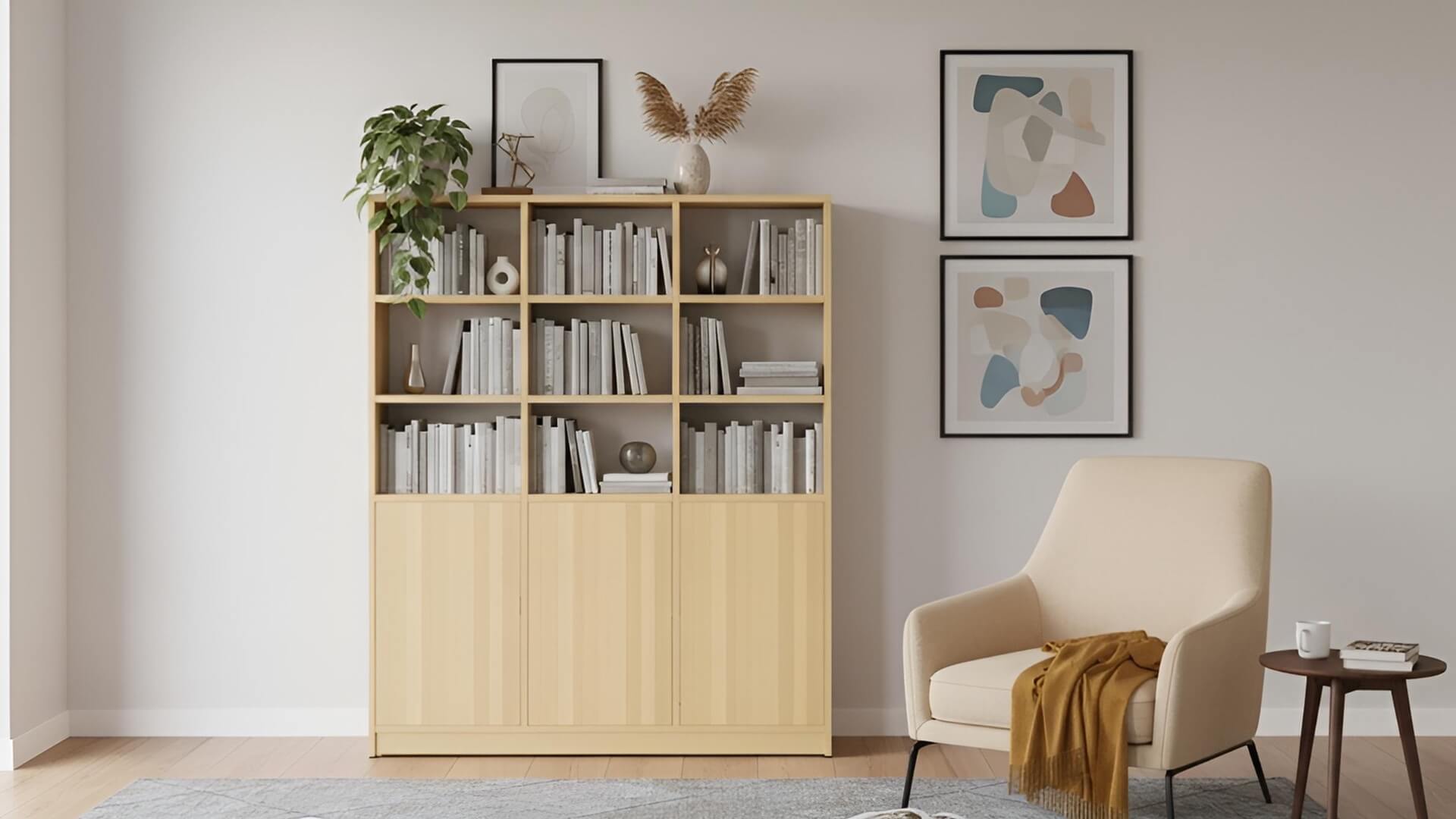 Großes Regalsystem mit Türen Buche