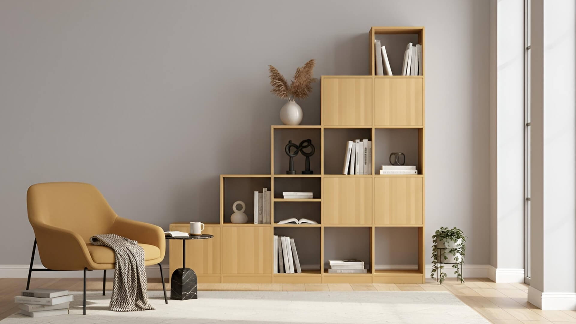 Großes Stufenregal nach Maß - Treppenregal mit vielen Optionen Buche