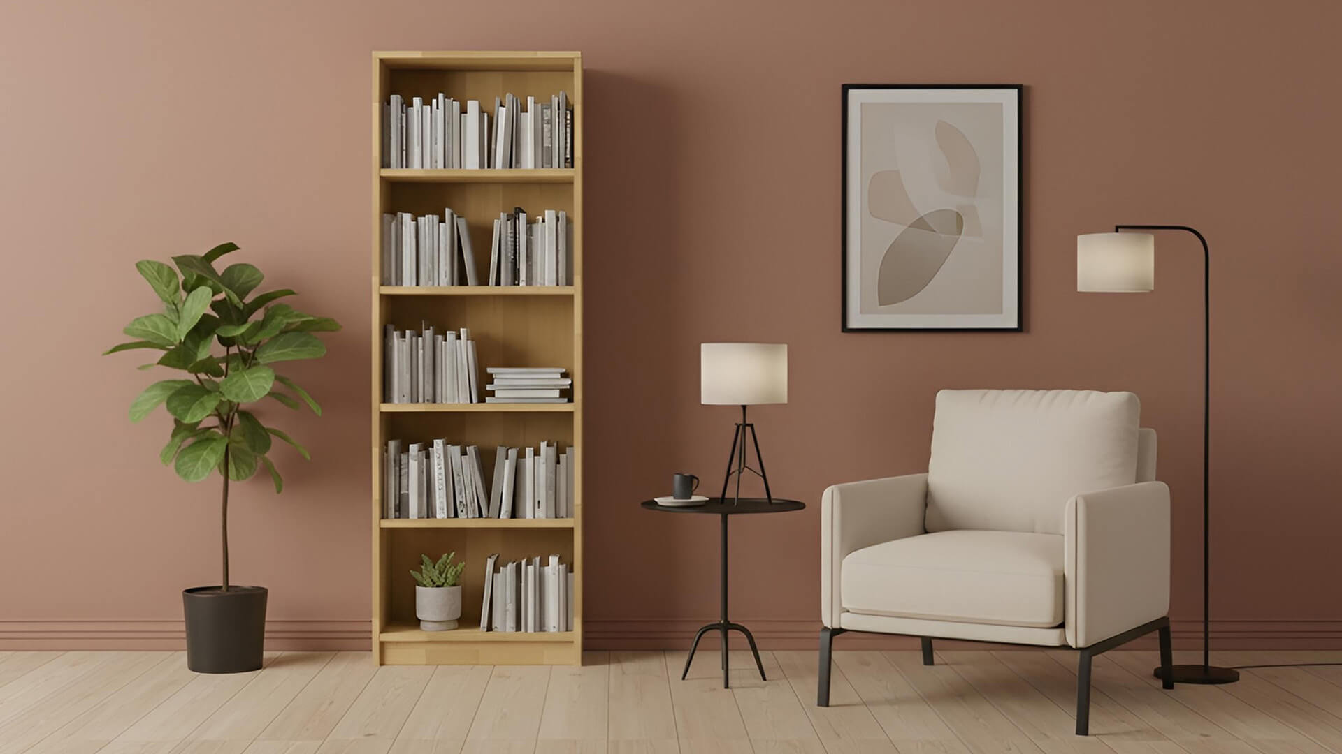 Schmales Bücherregal aus Holz Buche