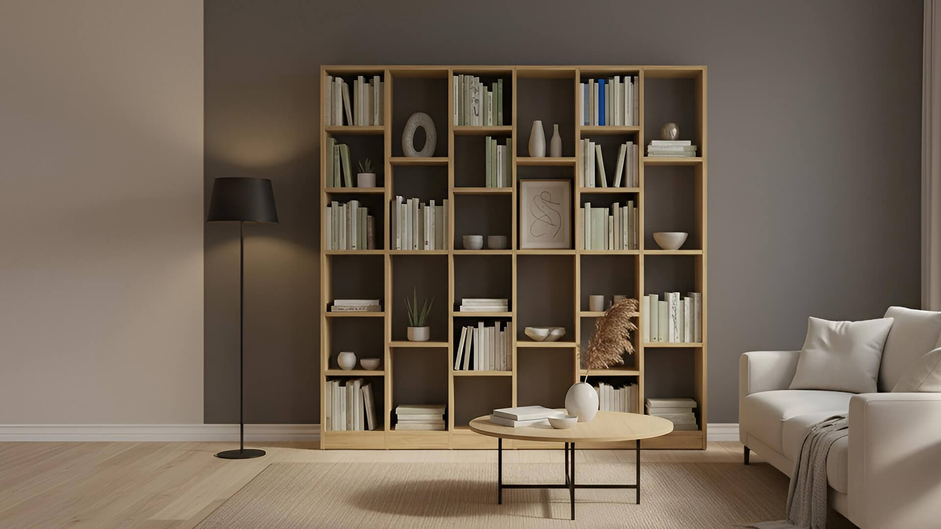 Großes Regalsystem aus Eiche nach Maß Eiche