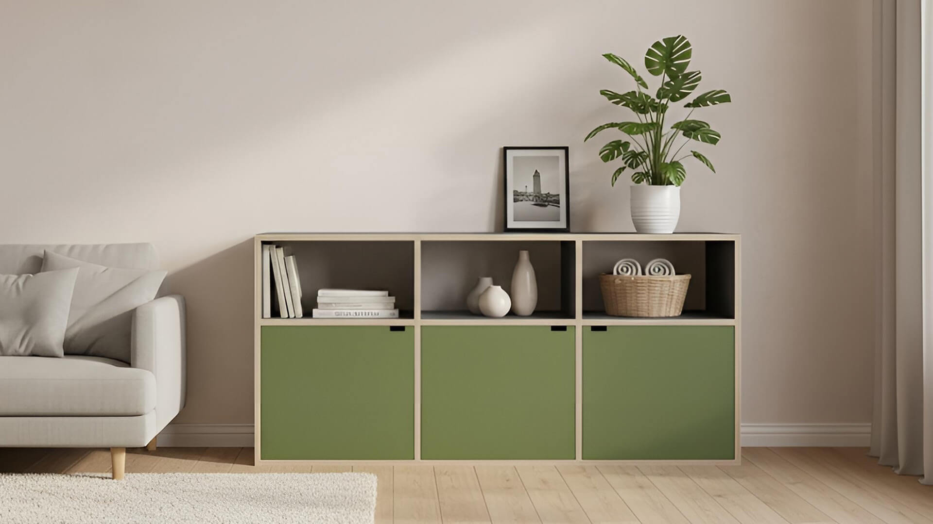 Niedriges Regal mit Türen - Sideboard mit vielen Optionen Premium Dekore