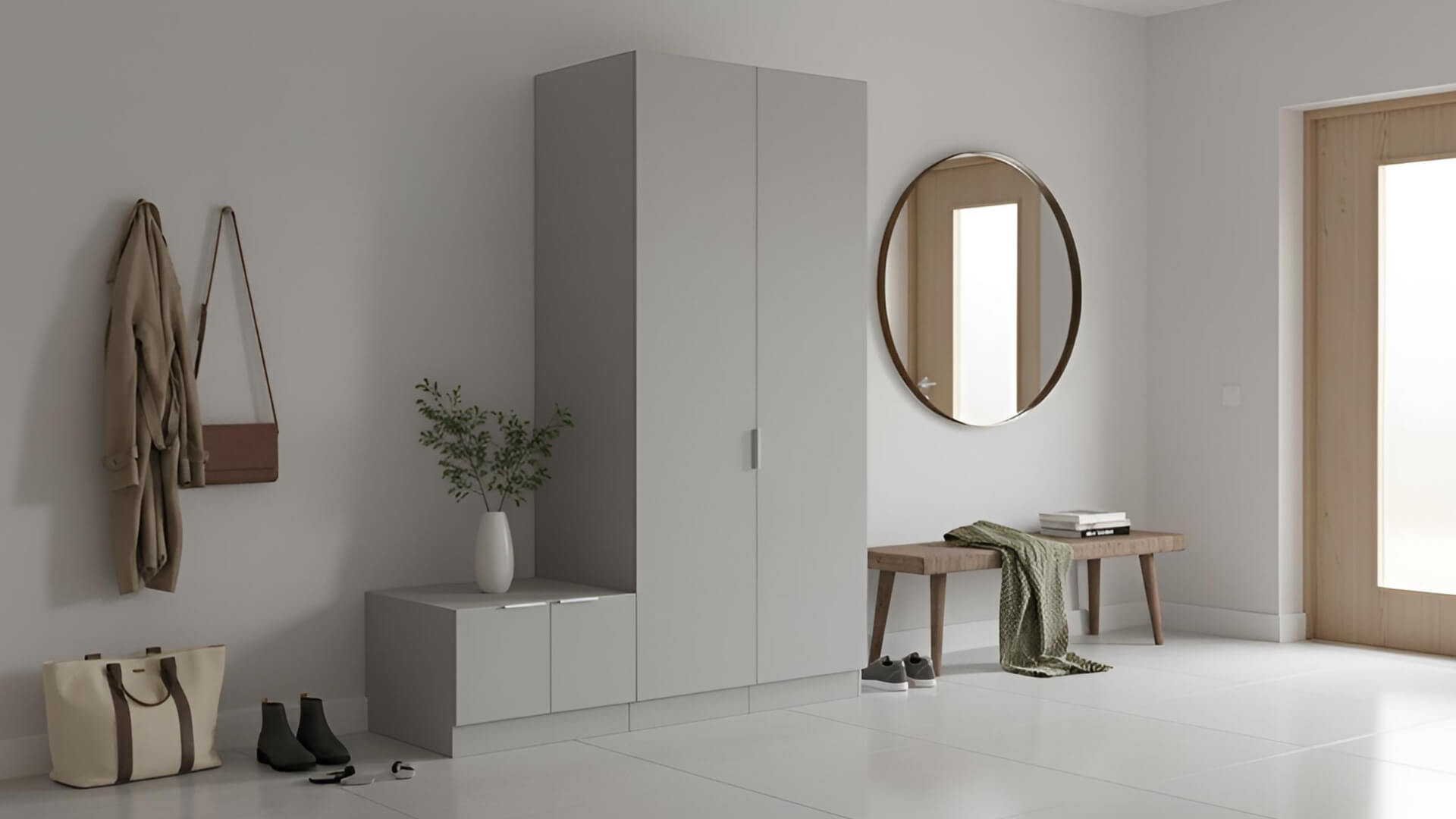 Grauer Garderobenschrank nach Maß Premium Dekore