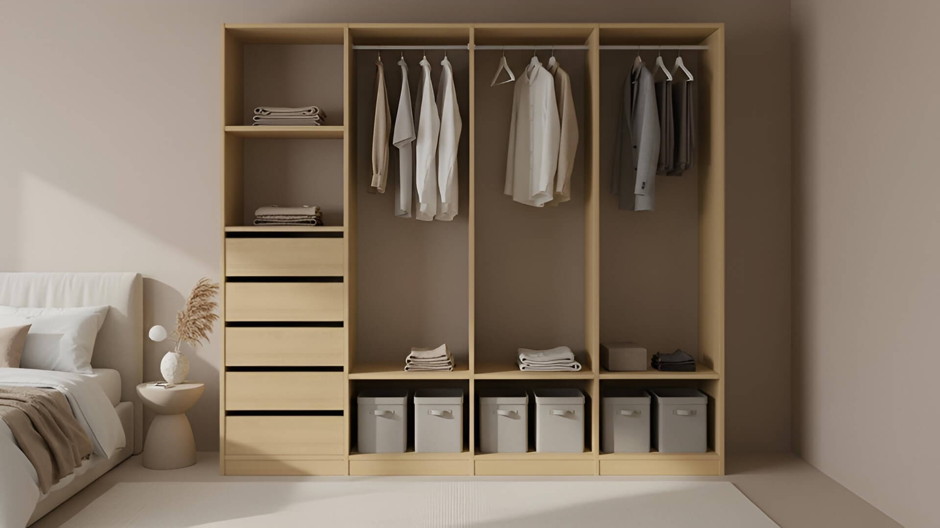 Schlafzimmer-Kleiderschranksystem nach Maß Echtholz Furnier