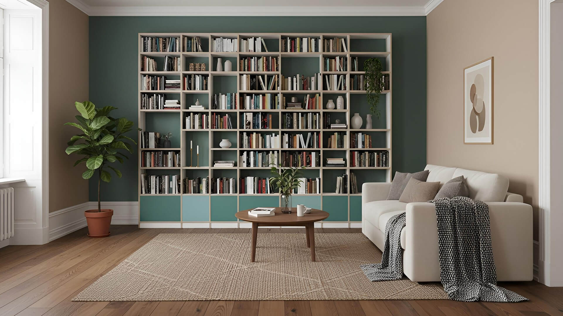 Bücherregal fürs Wohnzimmer mit vielen Optionen Premium Dekore